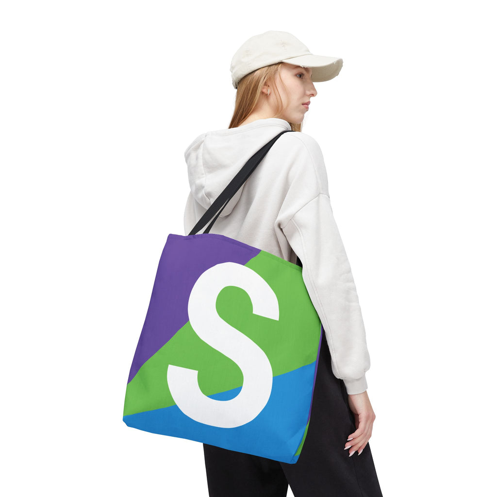 Monogram 'S' Colorblock Tote Bag — Personalized Initial S Shoulder Tote