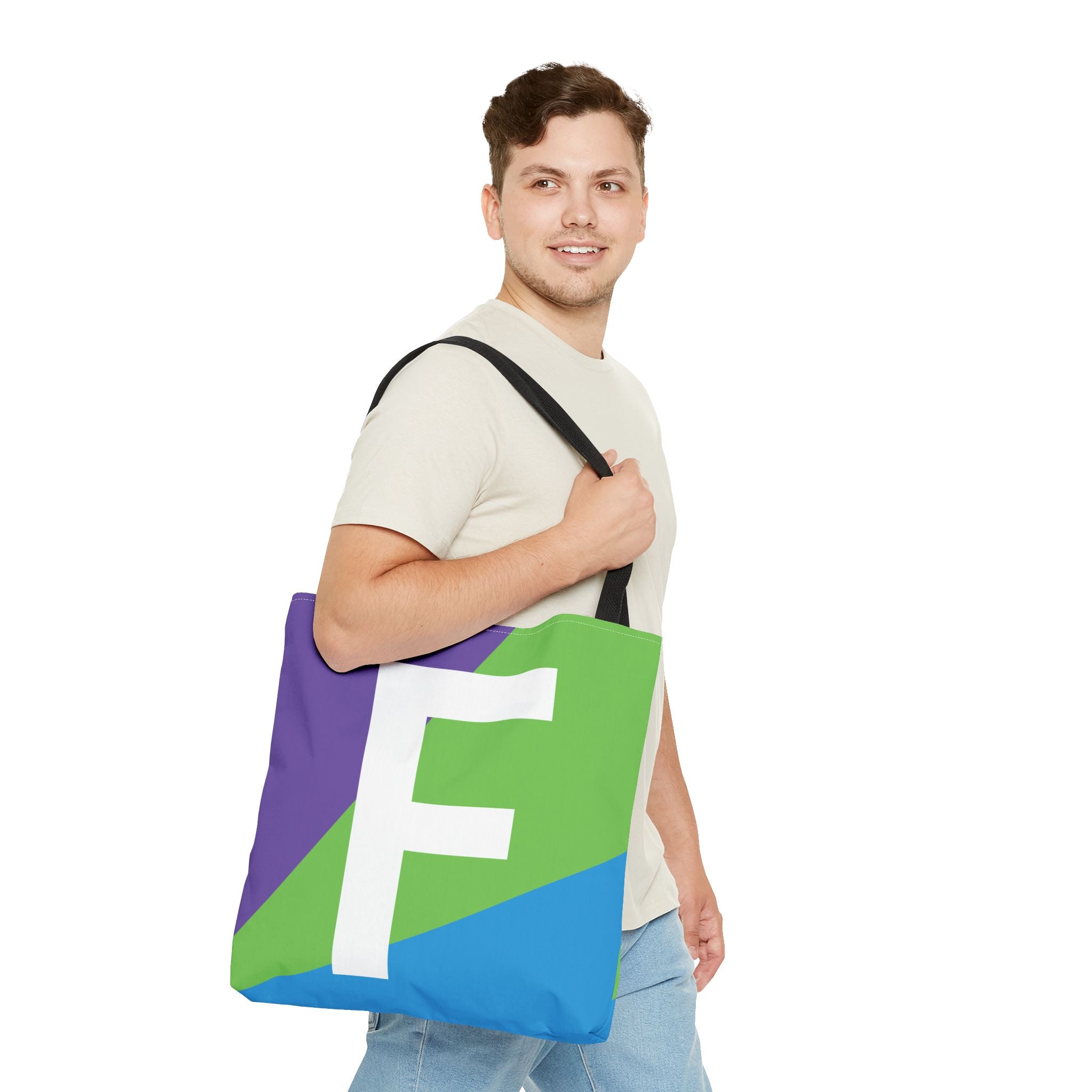 Monogram 'F' Colorblock Tote Bag — Personalized Initial F Shoulder Tote