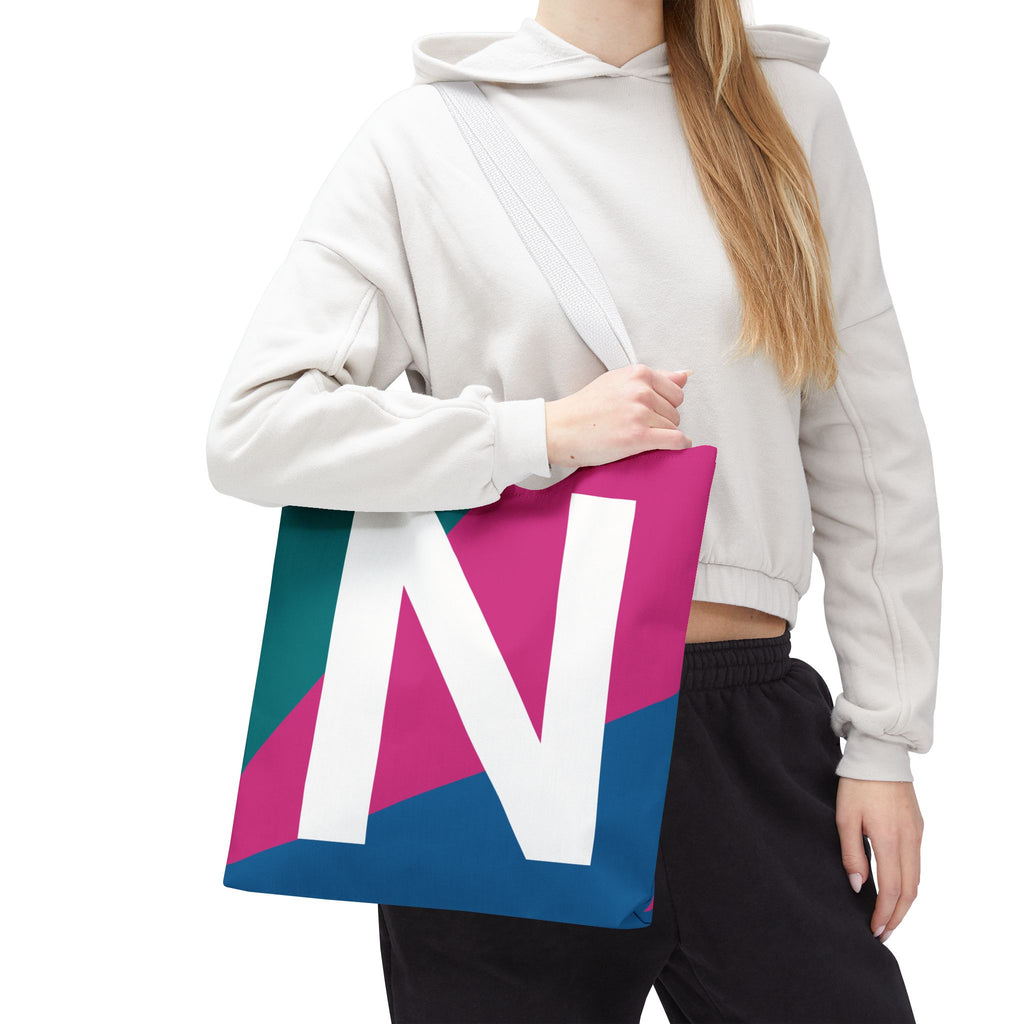 Monogram 'N' Colorblock Tote Bag — Personalized Initial N Shoulder Tote