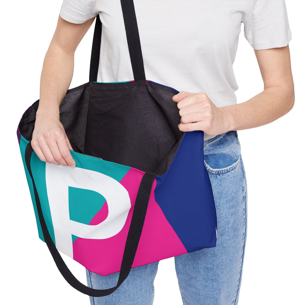 Personalized 'P' Colorblock Tote Bag — Monogram Weekender Tote