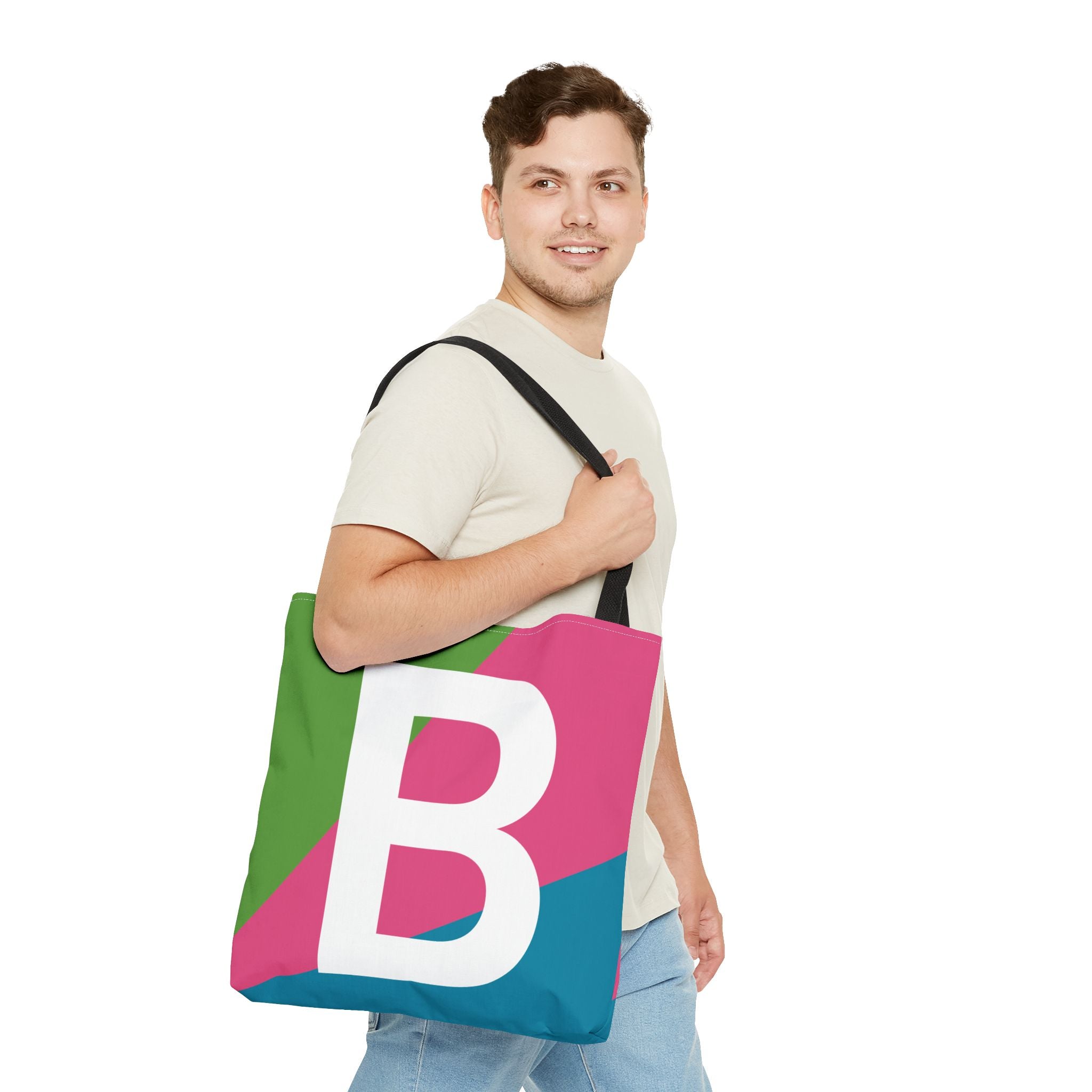 Monogram 'B' Colorblock Tote Bag — Personalized Initial B Shoulder Tote