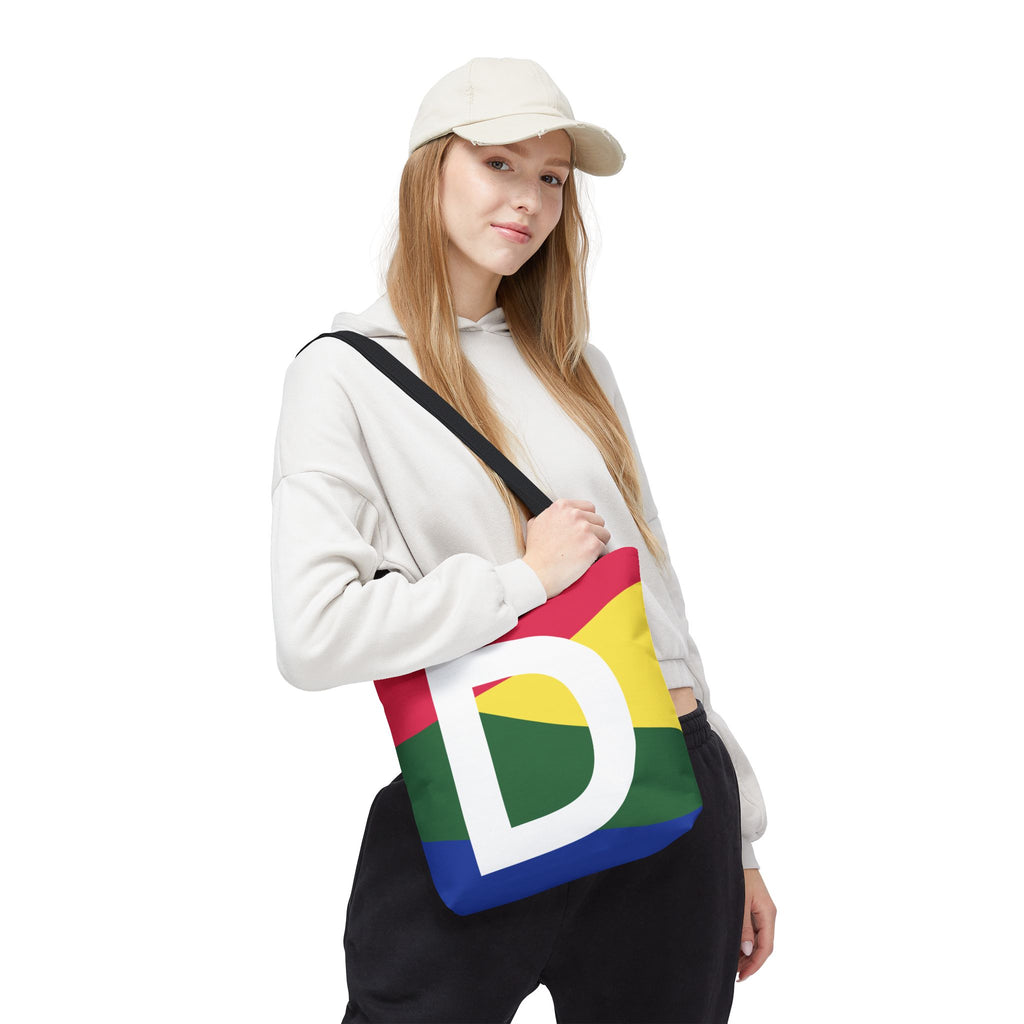 Monogram 'D' Colorblock Tote Bag — Personalized Initial D Shoulder Tote