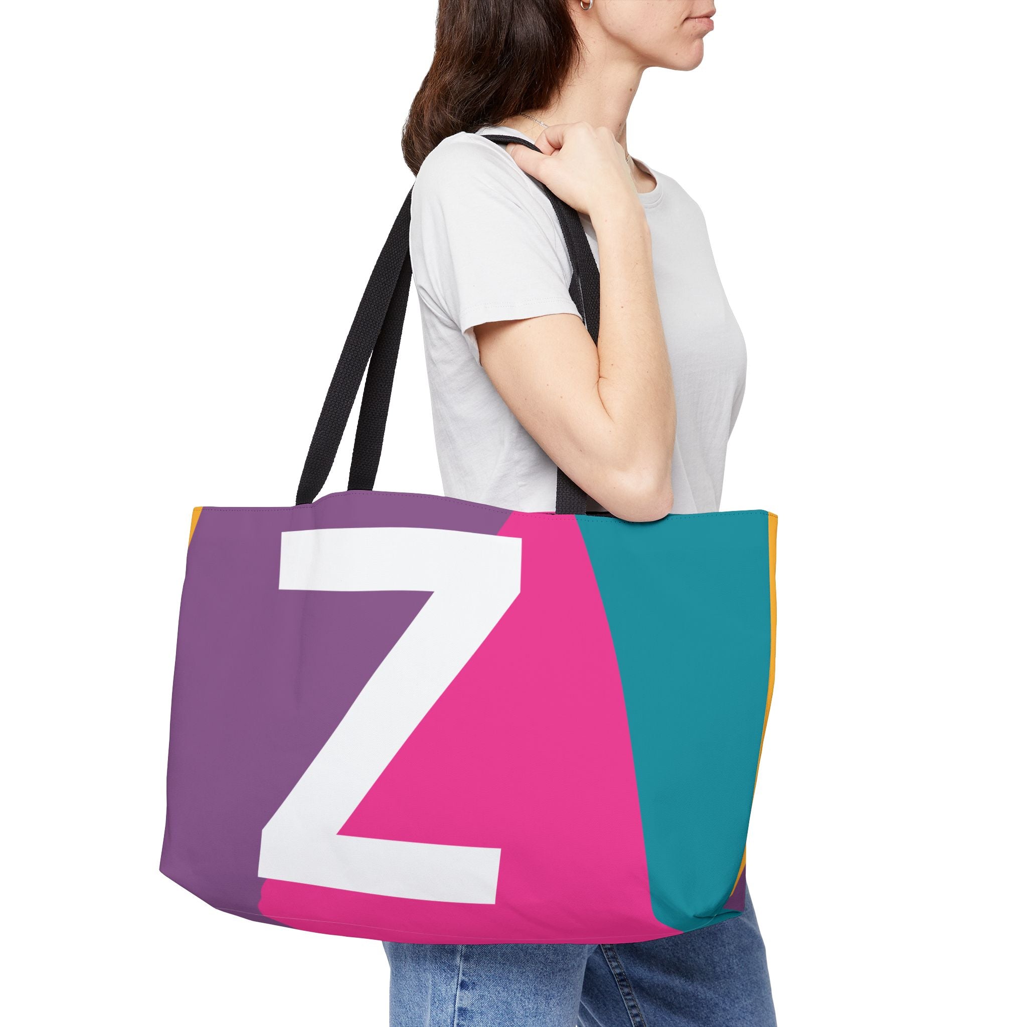 Personalized 'Z' Colorblock Tote Bag — Monogram Weekender Tote