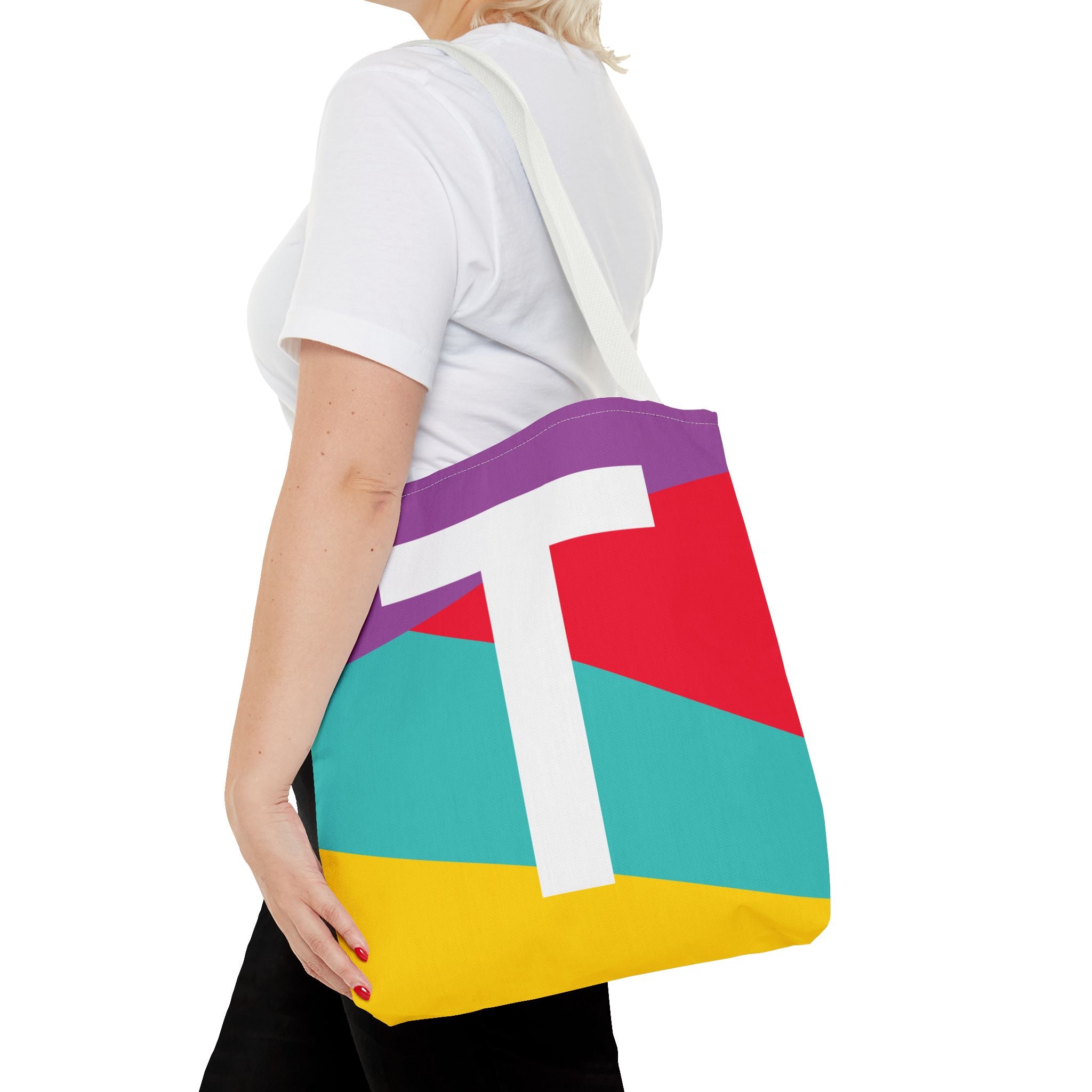 Monogram 'T' Colorblock Tote Bag — Personalized Initial T Shoulder Tote
