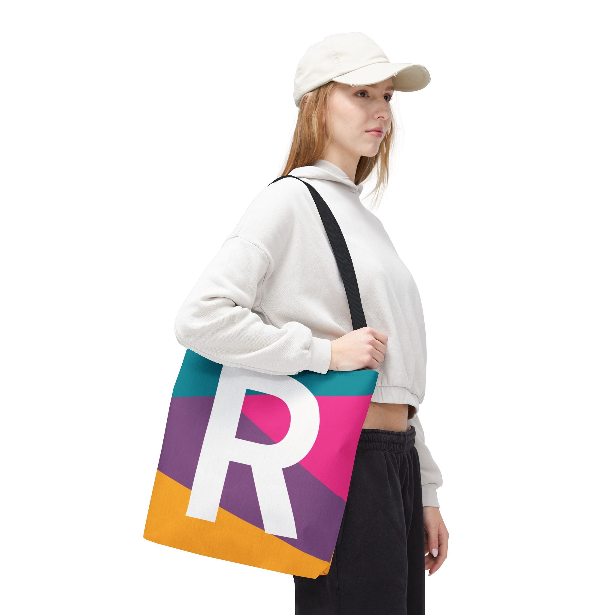 Monogram 'R' Colorblock Tote Bag — Personalized Initial R Shoulder Tote