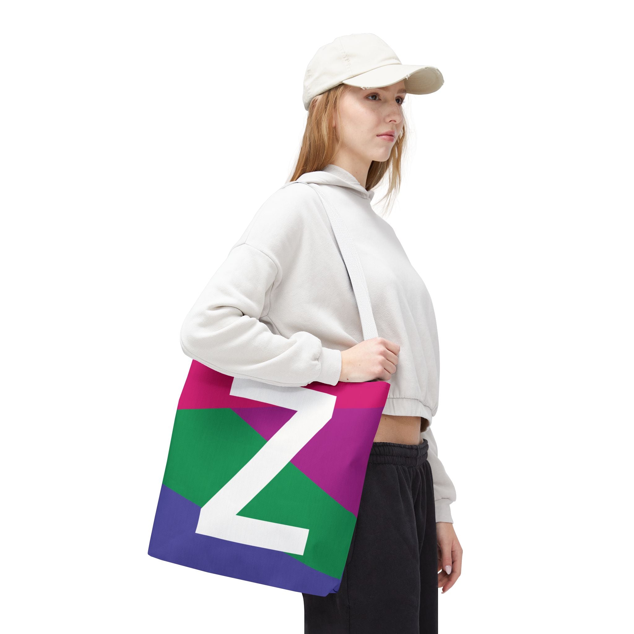 Monogram 'Z' Colorblock Tote Bag — Personalized Initial Z Shoulder Tote