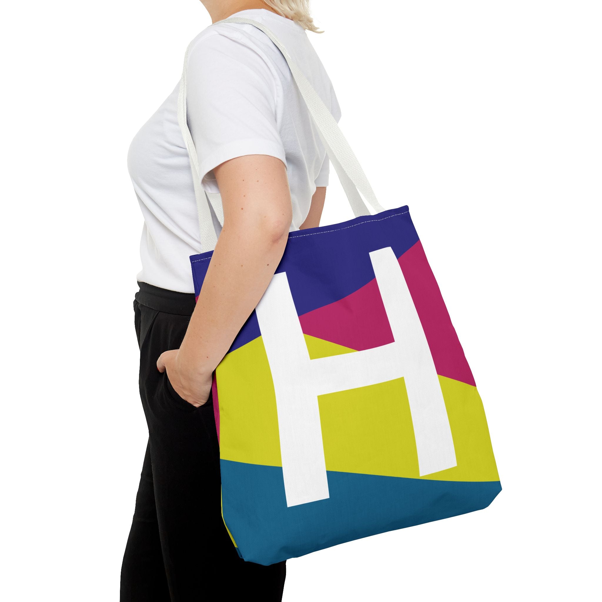 Monogram 'H' Colorblock Tote Bag — Personalized Initial H Shoulder Tote