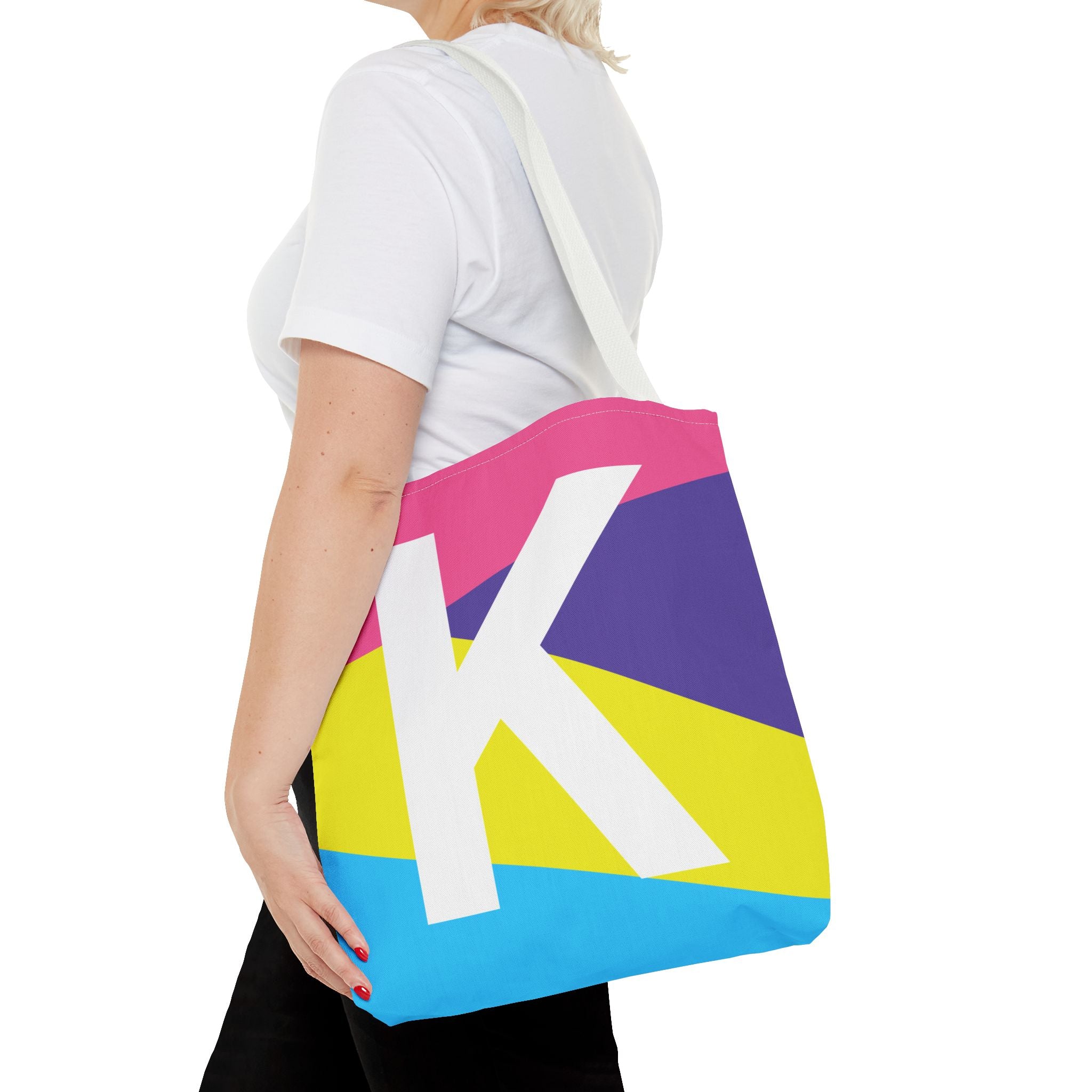 Monogram 'K' Colorblock Tote Bag — Personalized Initial K Shoulder Tote