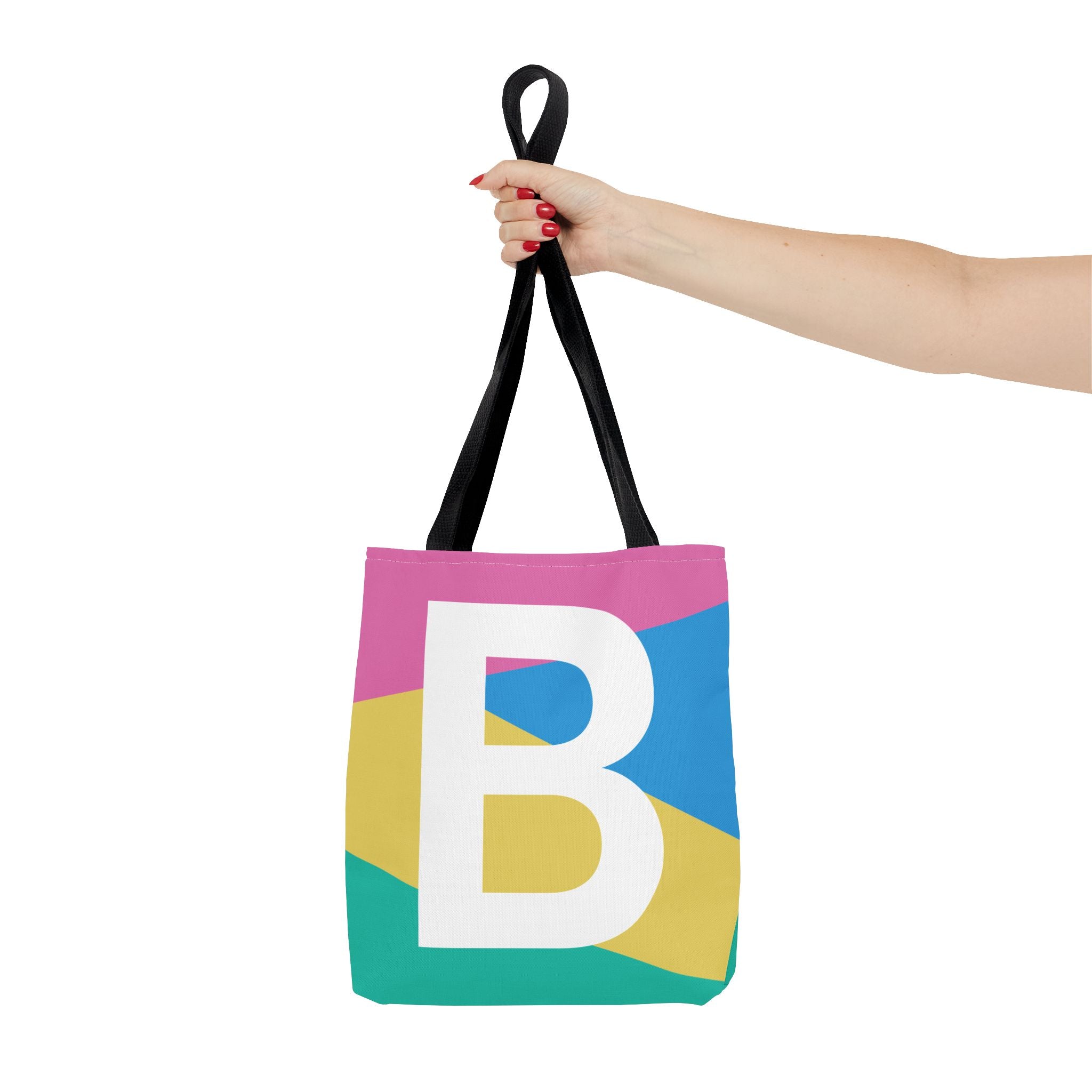 Monogram 'B' Colorblock Tote Bag — Personalized Initial B Shoulder Tote