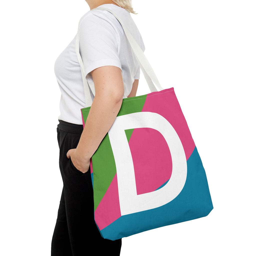 Monogram 'D' Colorblock Tote Bag — Personalized Initial D Shoulder Tote