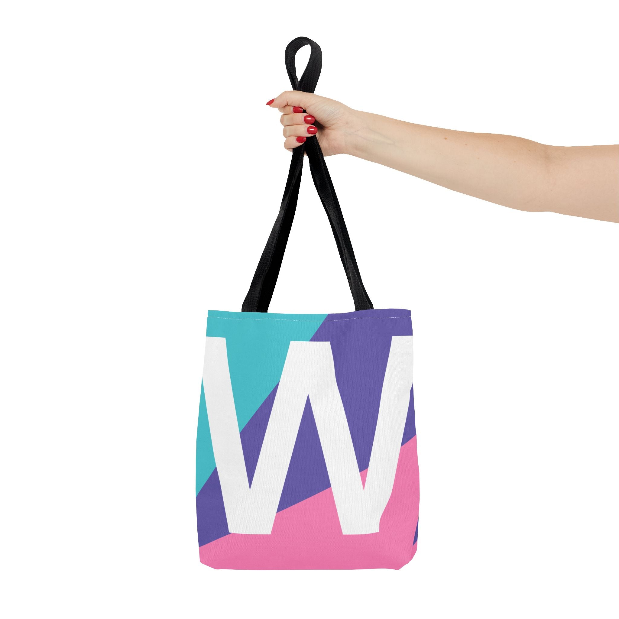 Monogram 'W' Colorblock Tote Bag — Personalized Initial W Shoulder Tote