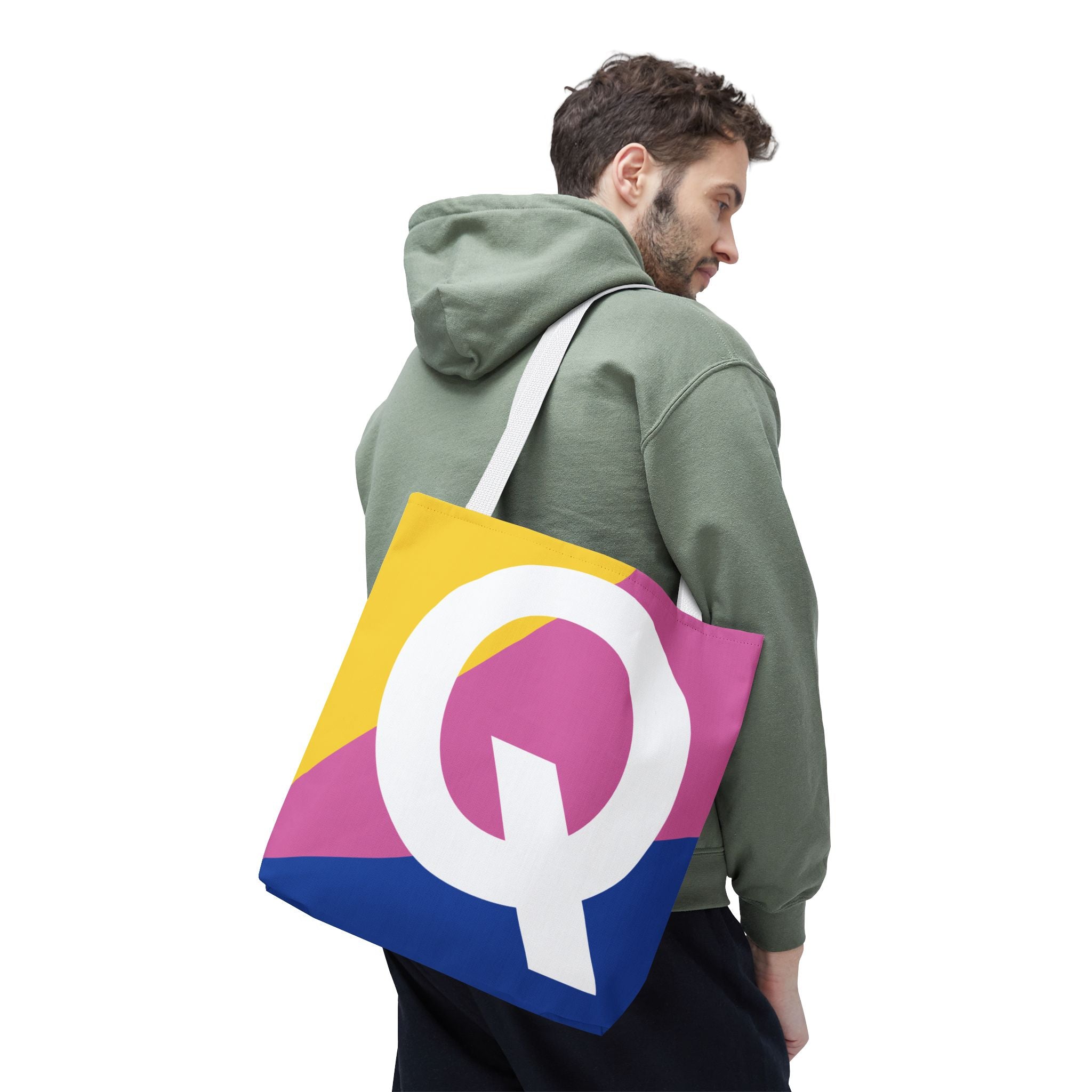 Monogram 'Q' Colorblock Tote Bag — Personalized Initial Q Shoulder Tote