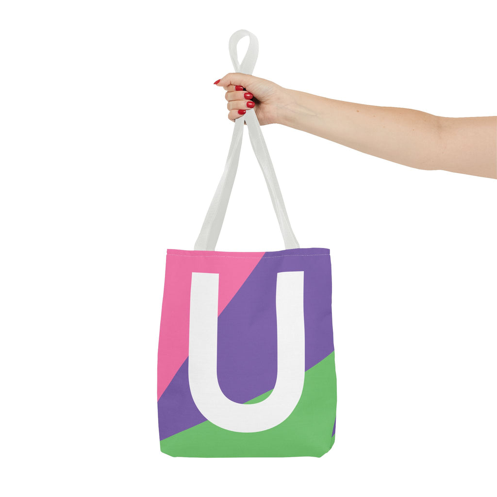 Monogram 'U' Colorblock Tote Bag — Personalized Initial U Shoulder Tote