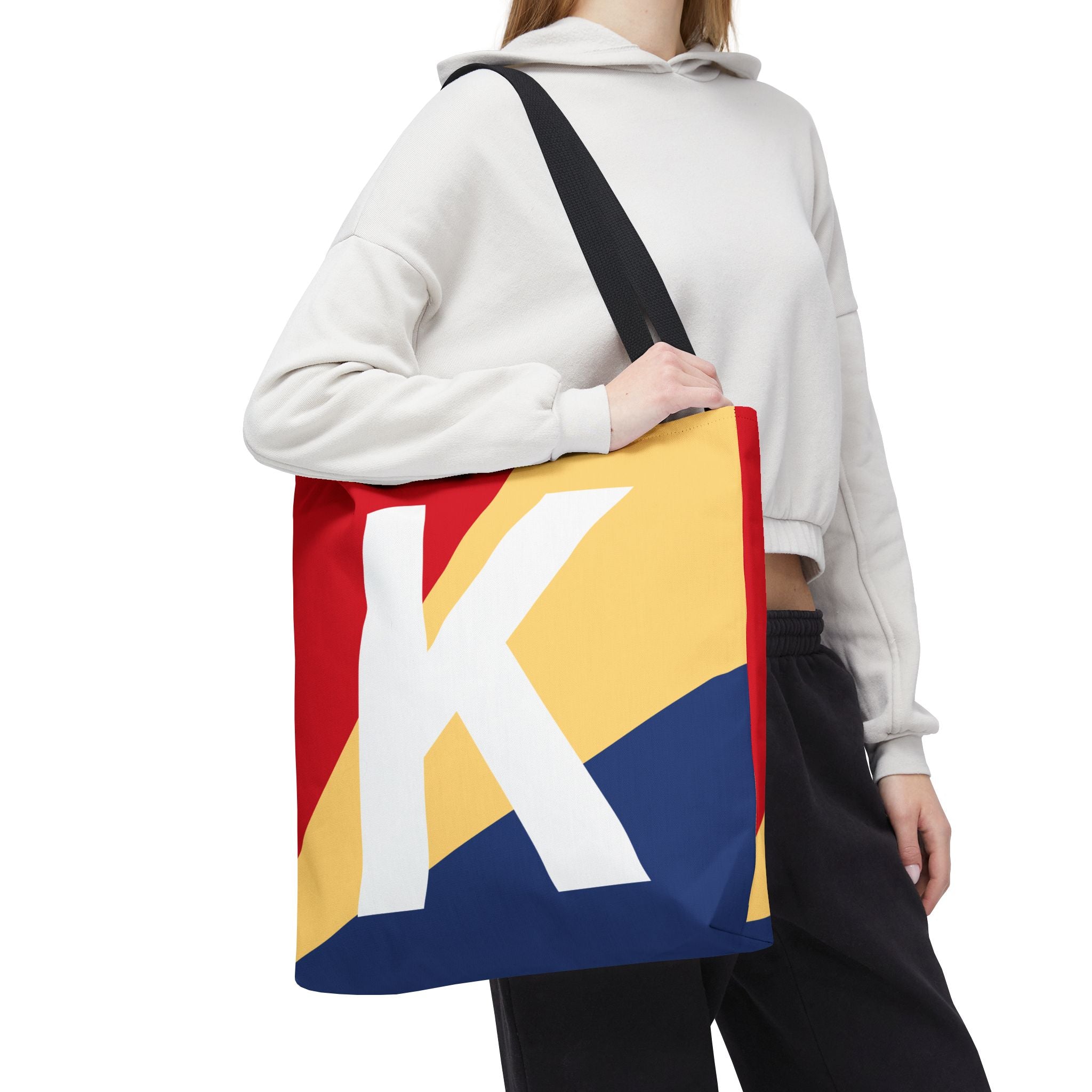 Monogram 'K' Colorblock Tote Bag — Personalized Initial K Shoulder Tote