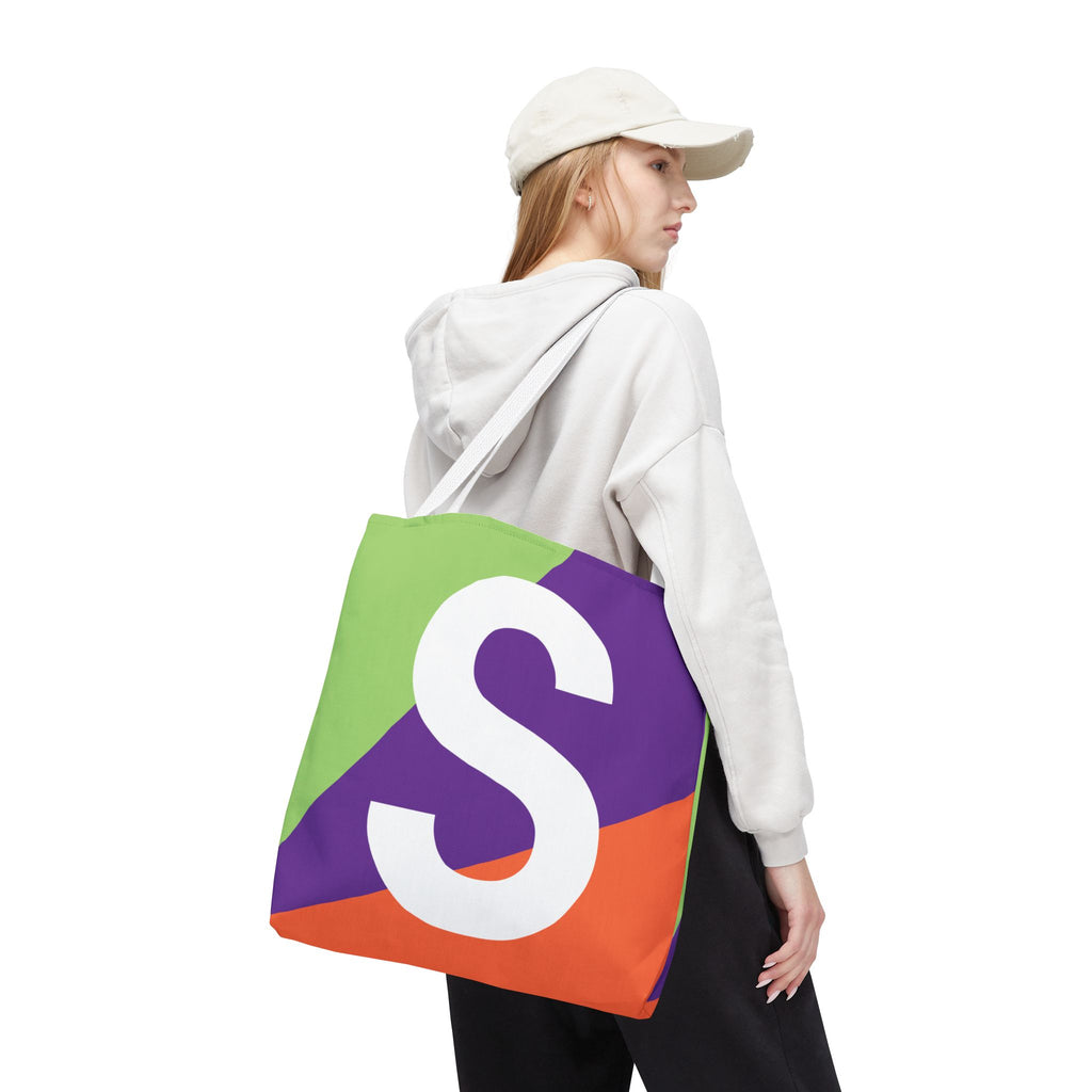 Monogram 'S' Colorblock Tote Bag — Personalized Initial S Shoulder Tote