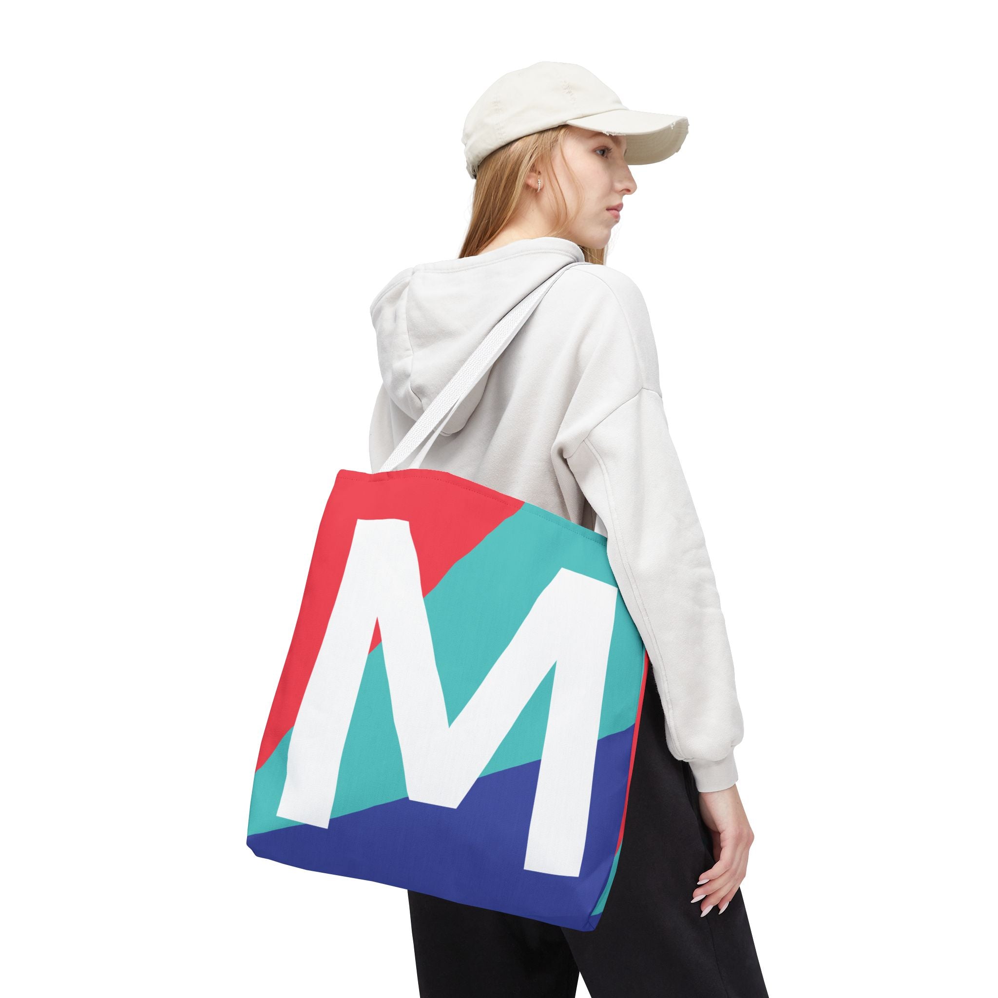 Monogram 'M' Colorblock Tote Bag — Personalized Initial M Shoulder Tote