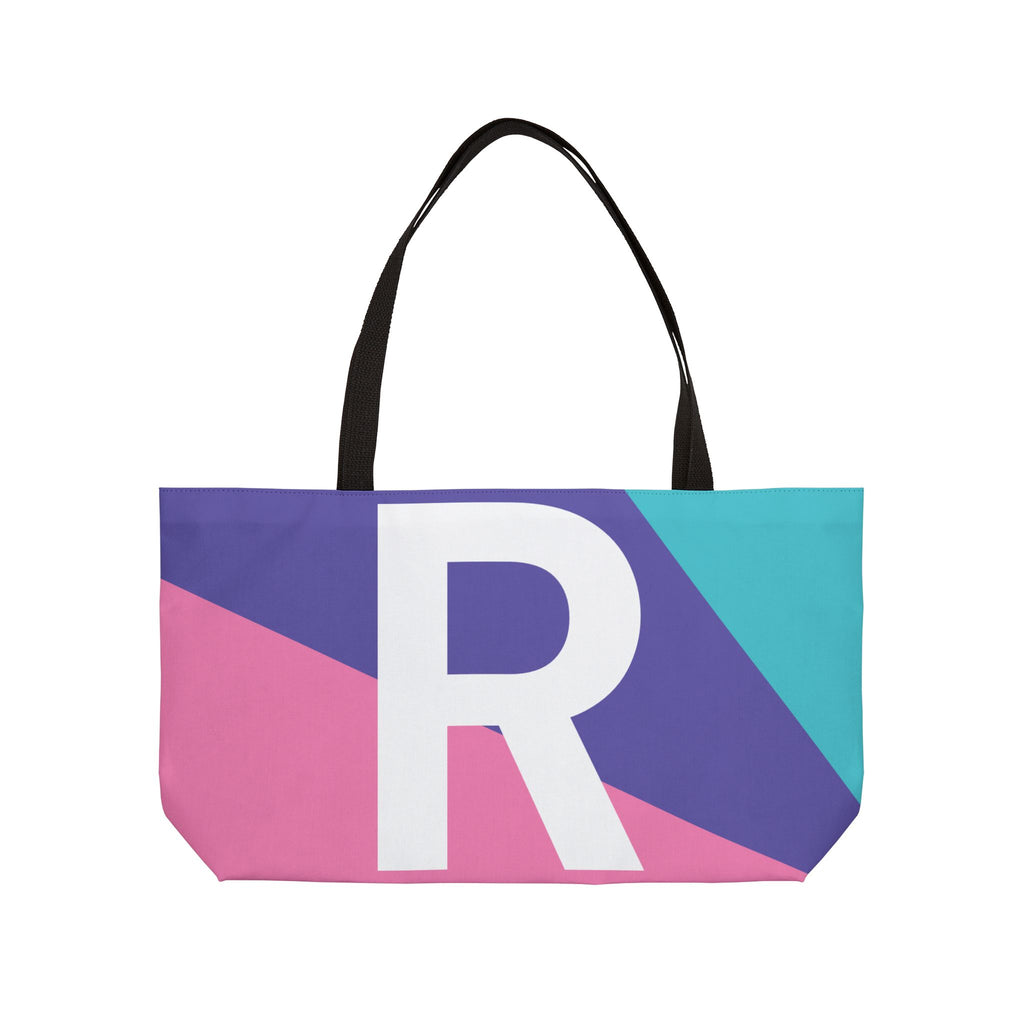 Personalized 'R' Colorblock Tote Bag — Monogram Weekender Tote
