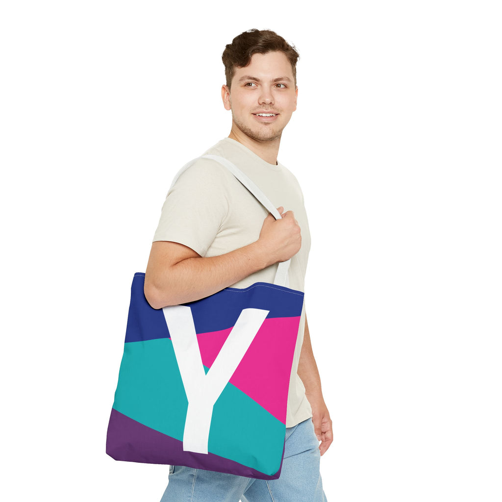 Monogram 'Y' Colorblock Tote Bag — Personalized Initial Y Shoulder Tote
