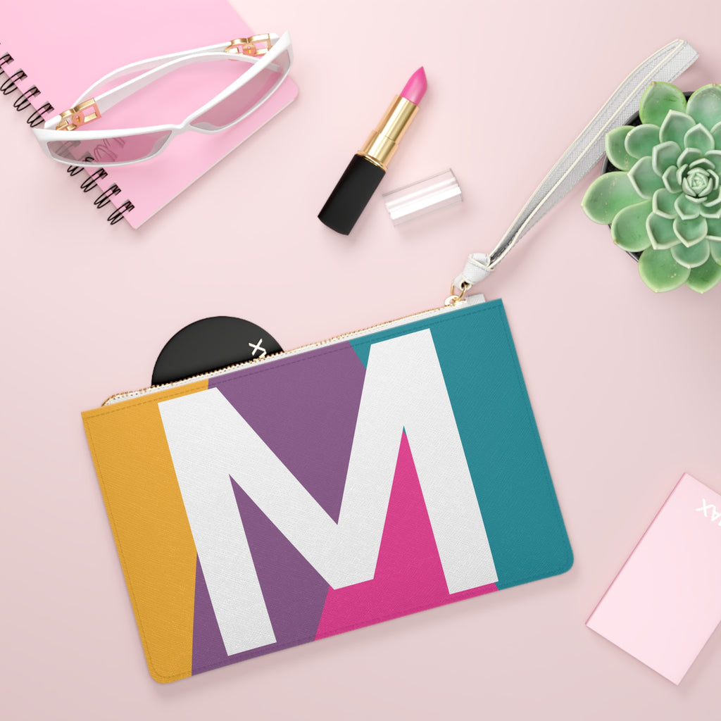 Monogram 'M' Colorblock Clutch Bag — Bold Geometric Wristlet for Everyday & Gifts