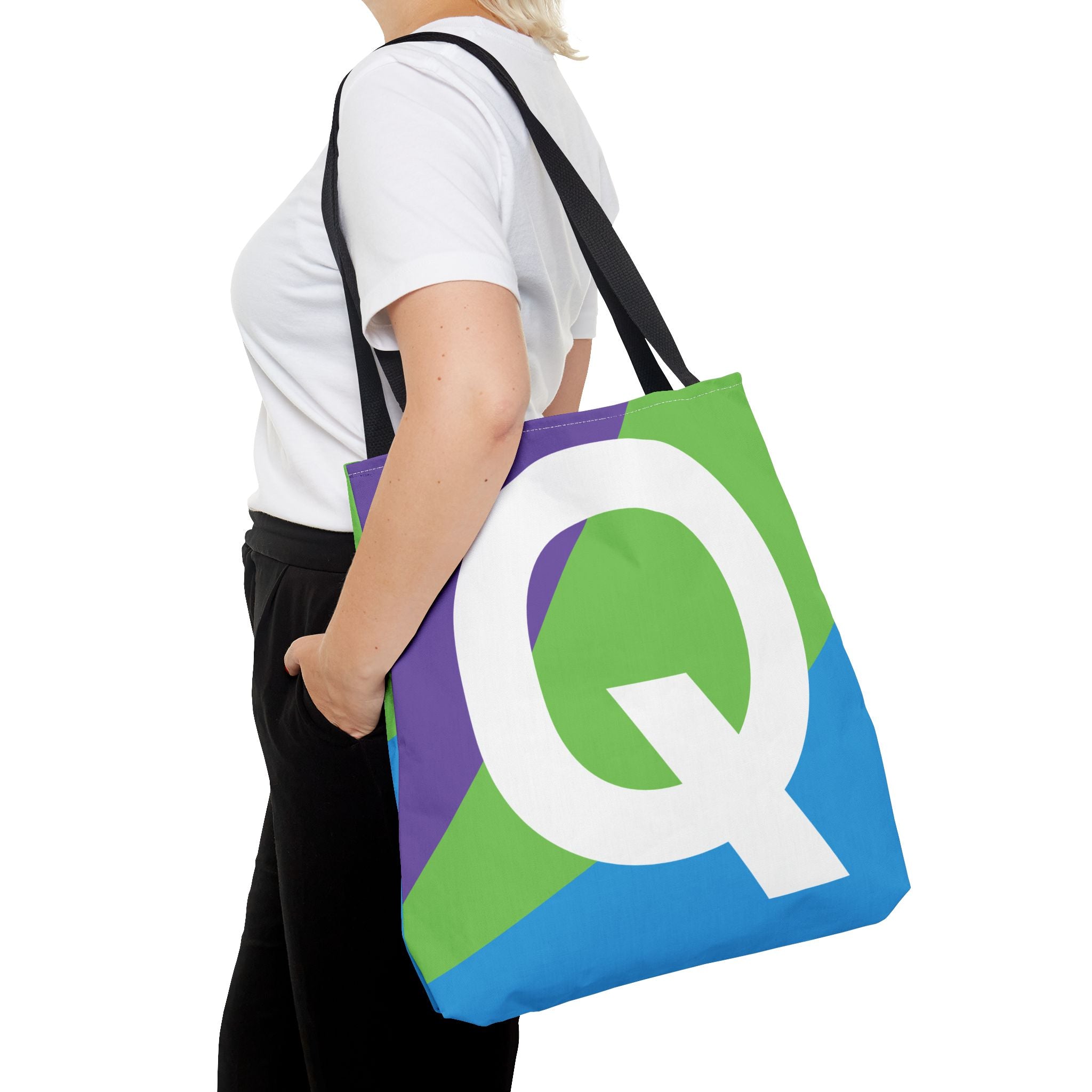 Monogram 'Q' Colorblock Tote Bag — Personalized Initial Q Shoulder Tote