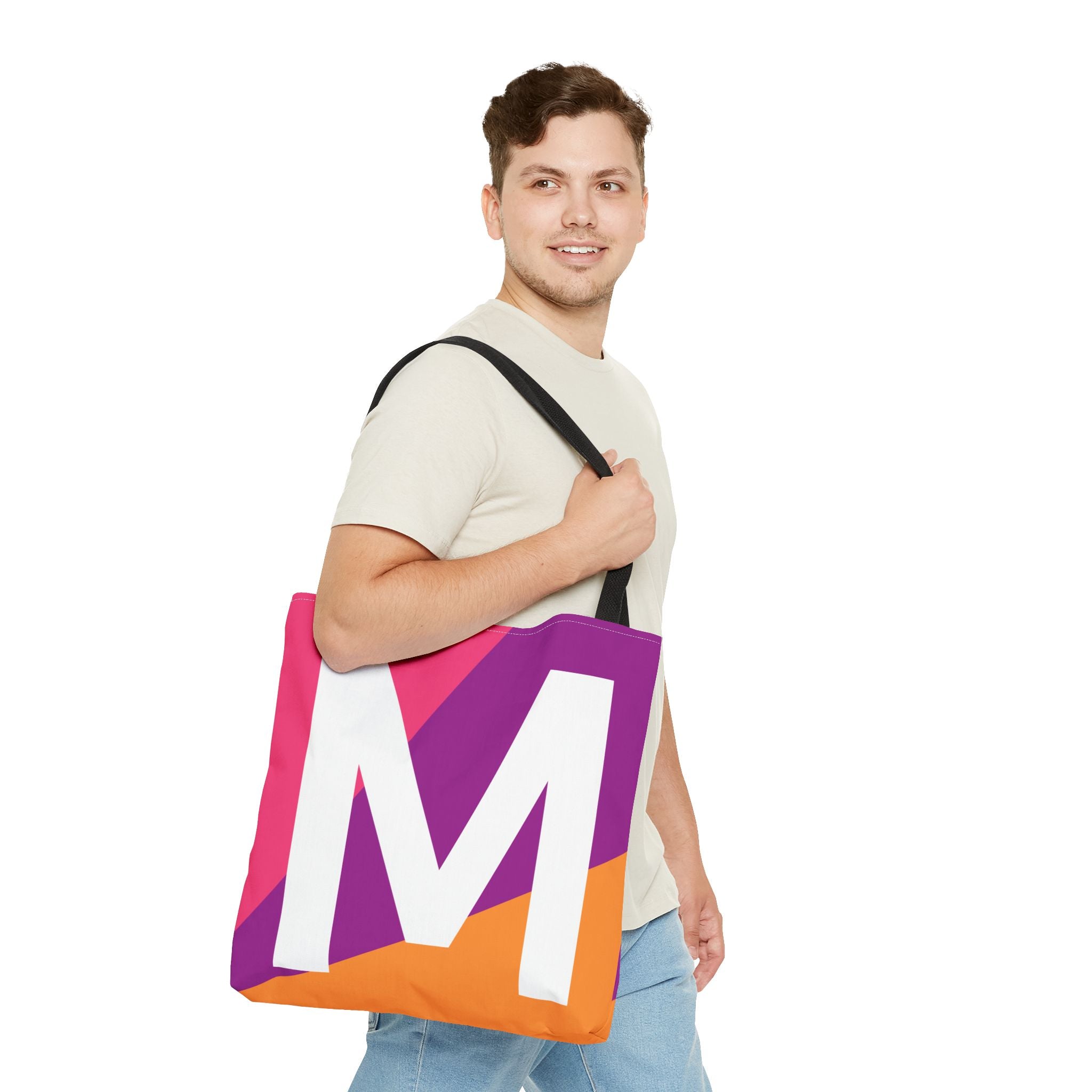 Monogram 'M' Colorblock Tote Bag — Personalized Initial M Shoulder Tote