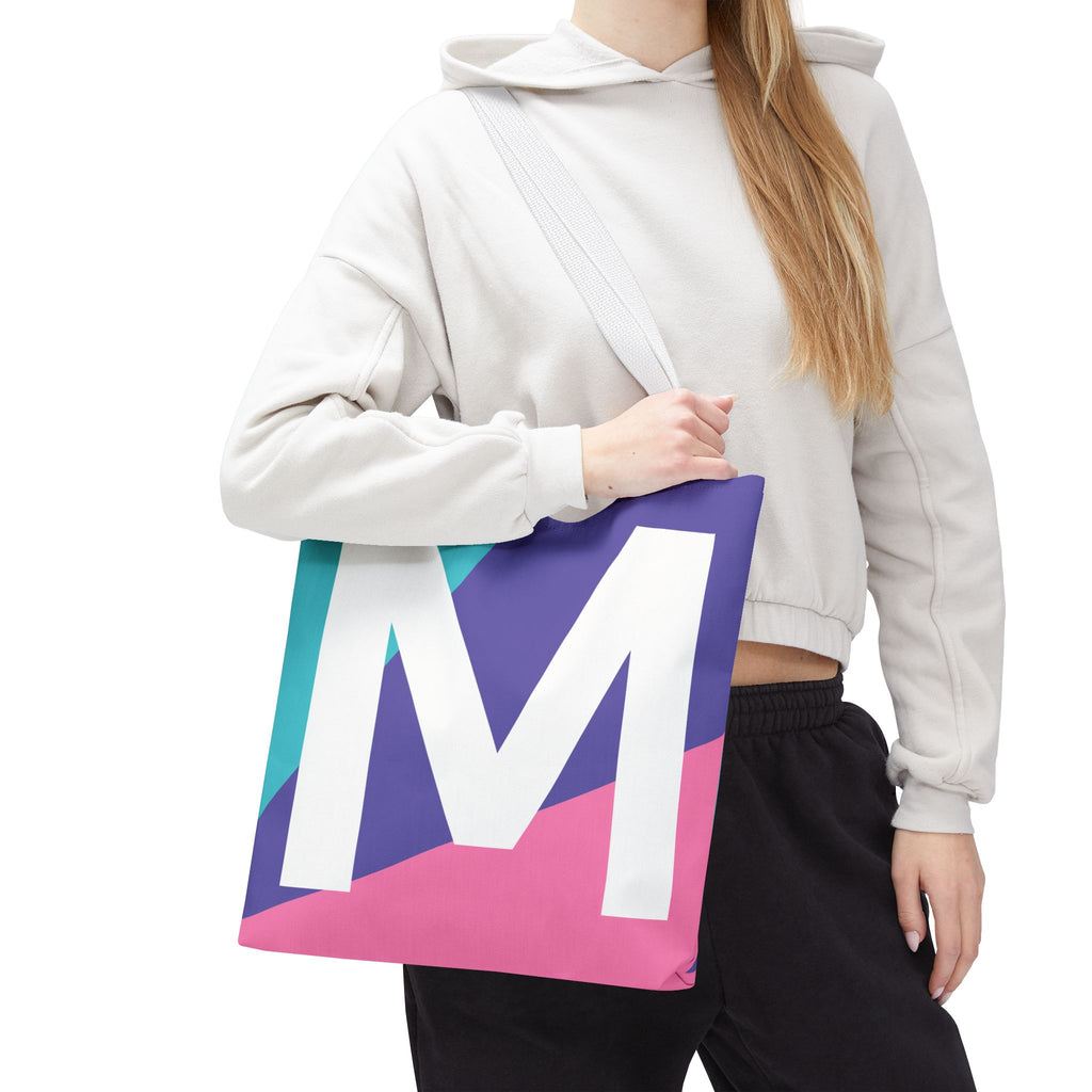 Monogram 'M' Colorblock Tote Bag — Personalized Initial M Shoulder Tote