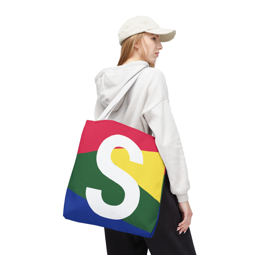 Monogram 'S' Colorblock Tote Bag — Personalized Initial S Shoulder Tote