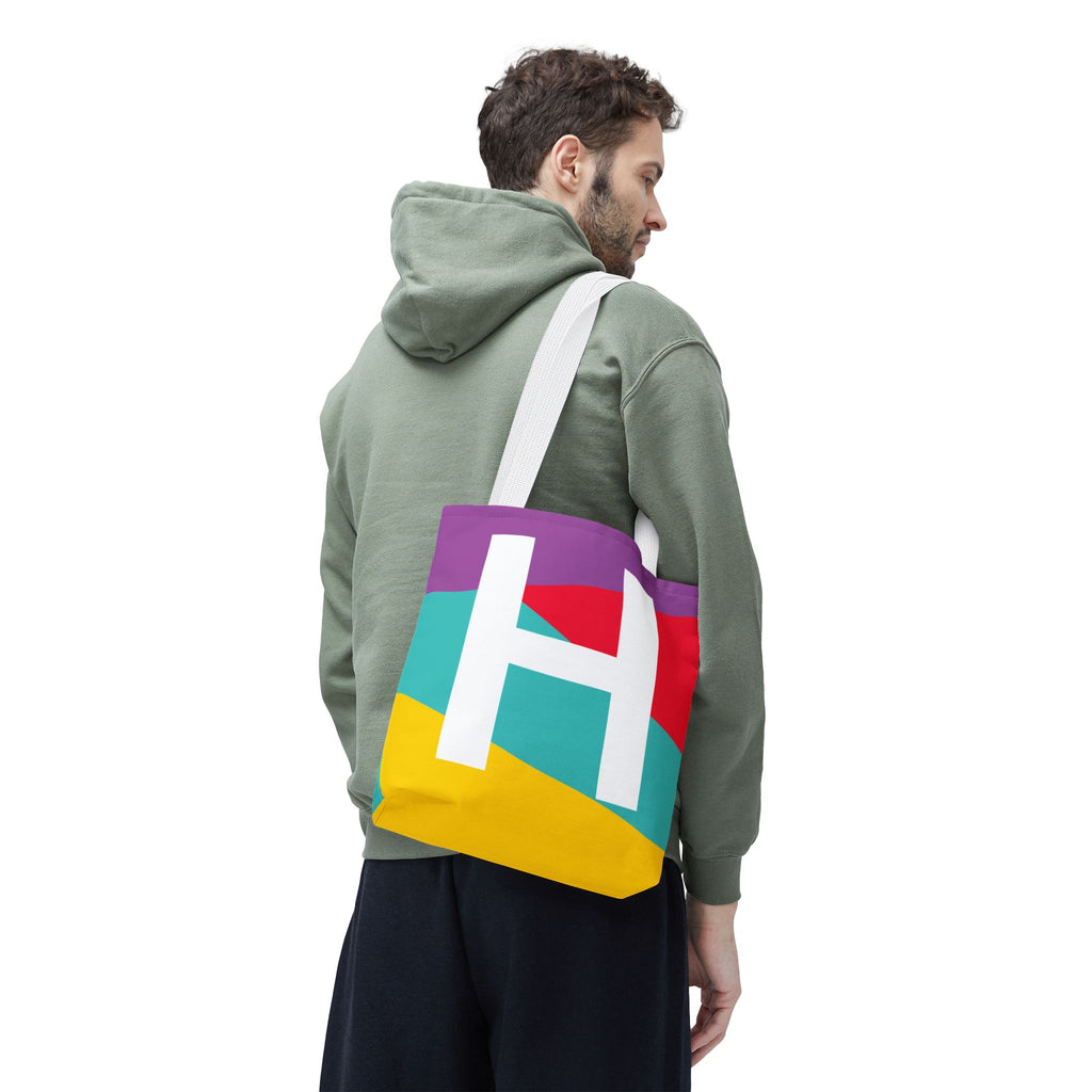 Monogram 'H' Colorblock Tote Bag — Personalized Initial H Shoulder Tote