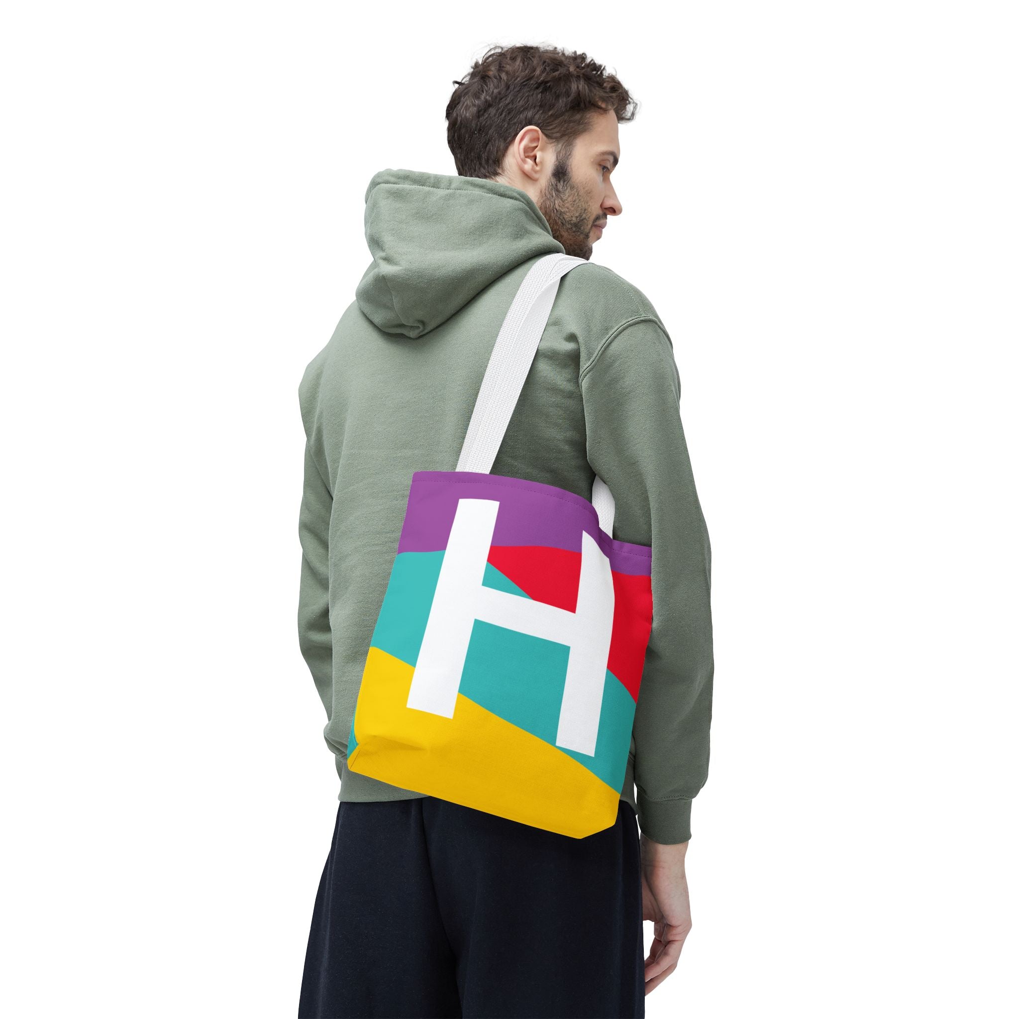 Monogram 'H' Colorblock Tote Bag — Personalized Initial H Shoulder Tote
