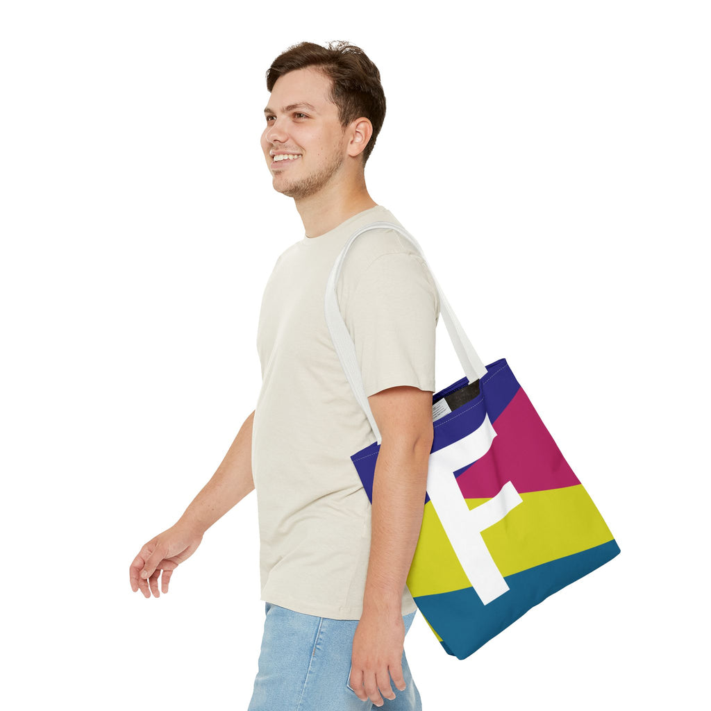 Monogram 'F' Colorblock Tote Bag — Personalized Initial F Shoulder Tote