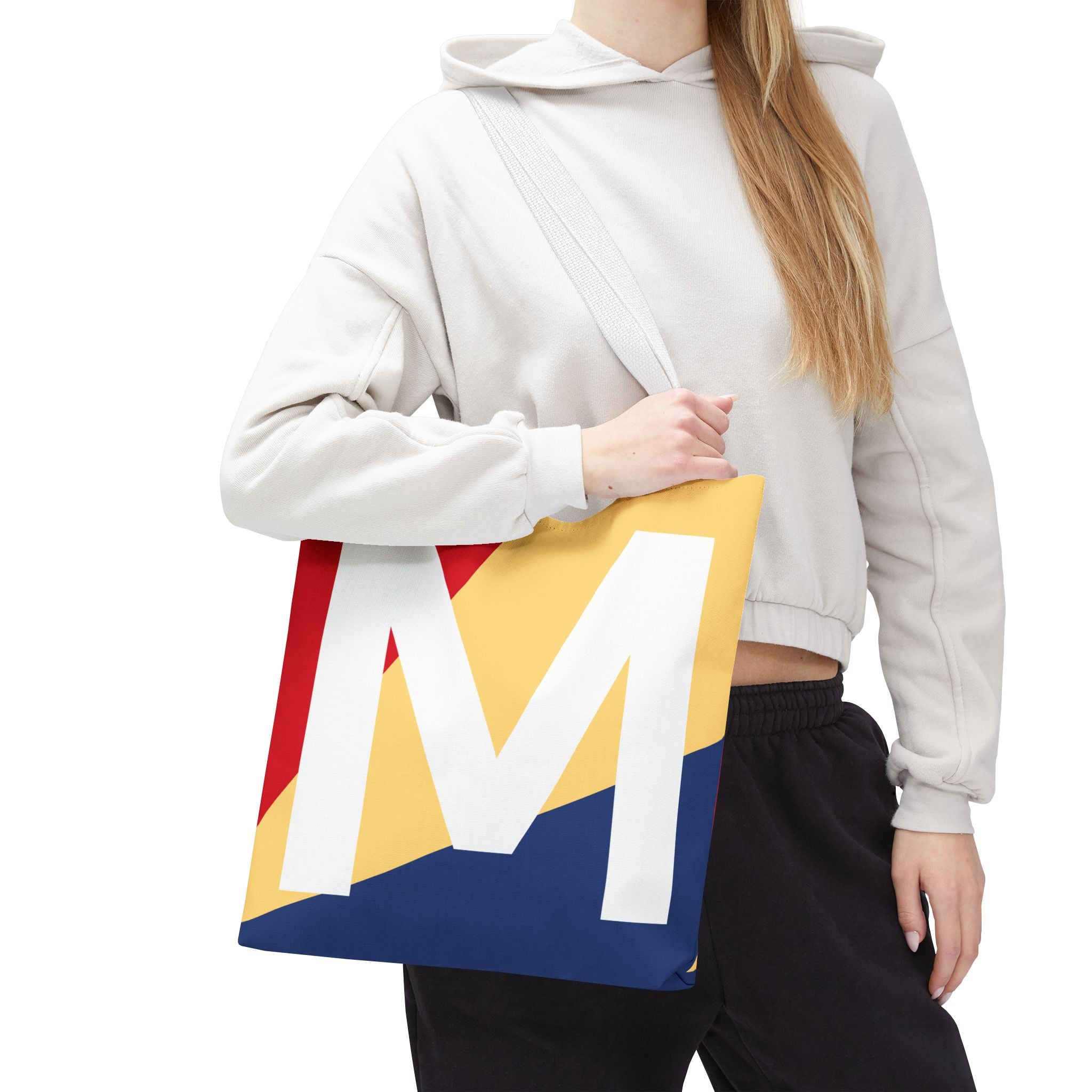 Monogram 'M' Colorblock Tote Bag — Personalized Initial M Shoulder Tote