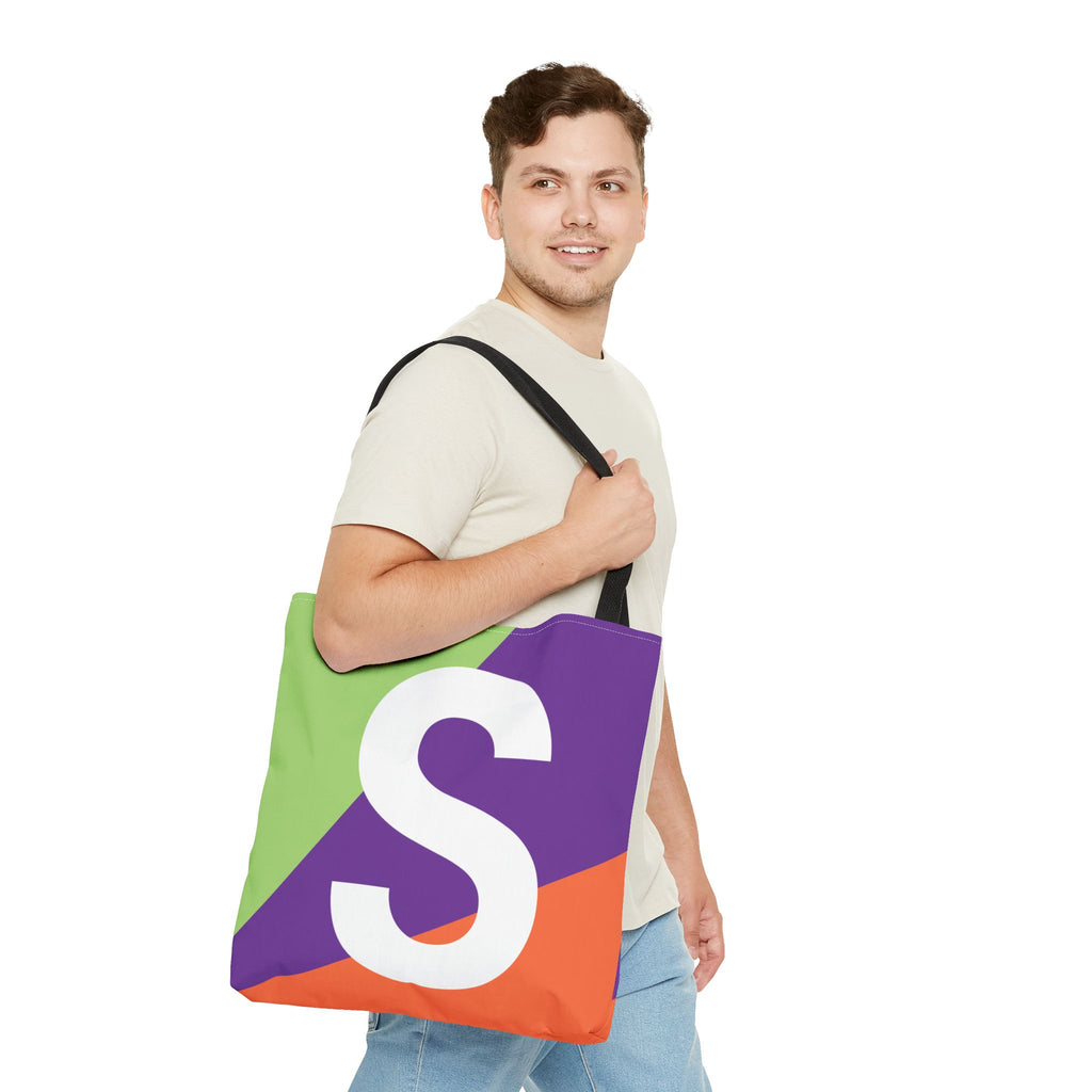 Monogram 'S' Colorblock Tote Bag — Personalized Initial S Shoulder Tote