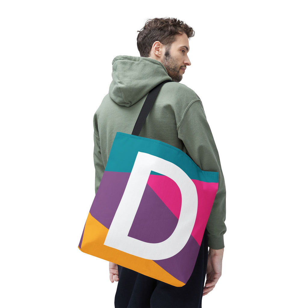 Monogram 'D' Colorblock Tote Bag — Personalized Initial D Shoulder Tote