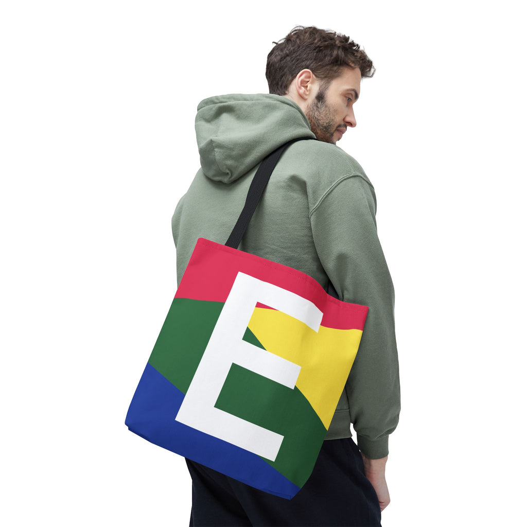 Monogram 'E' Colorblock Tote Bag — Personalized Initial E Shoulder Tote
