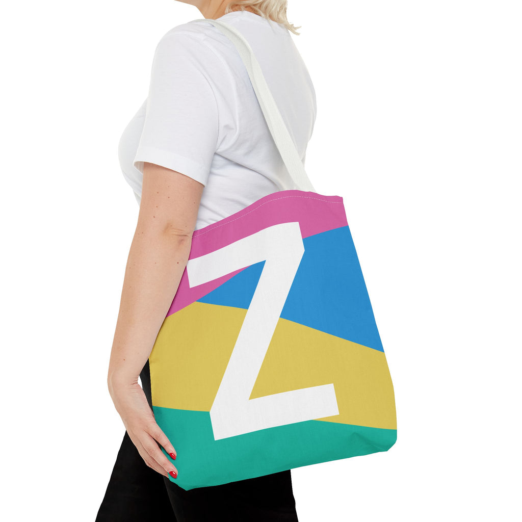 Monogram 'Z' Colorblock Tote Bag — Personalized Initial Z Shoulder Tote