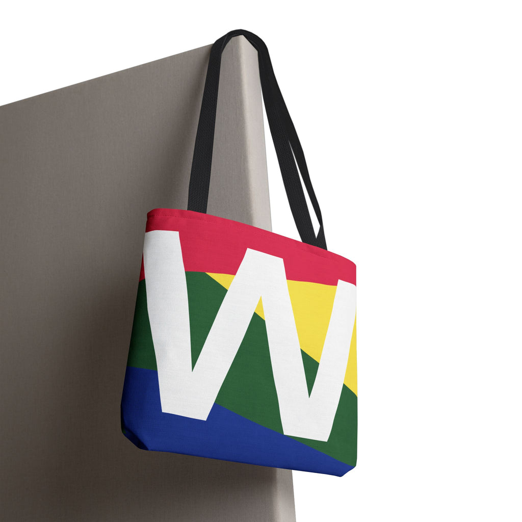 Monogram 'W' Colorblock Tote Bag — Personalized Initial W Shoulder Tote