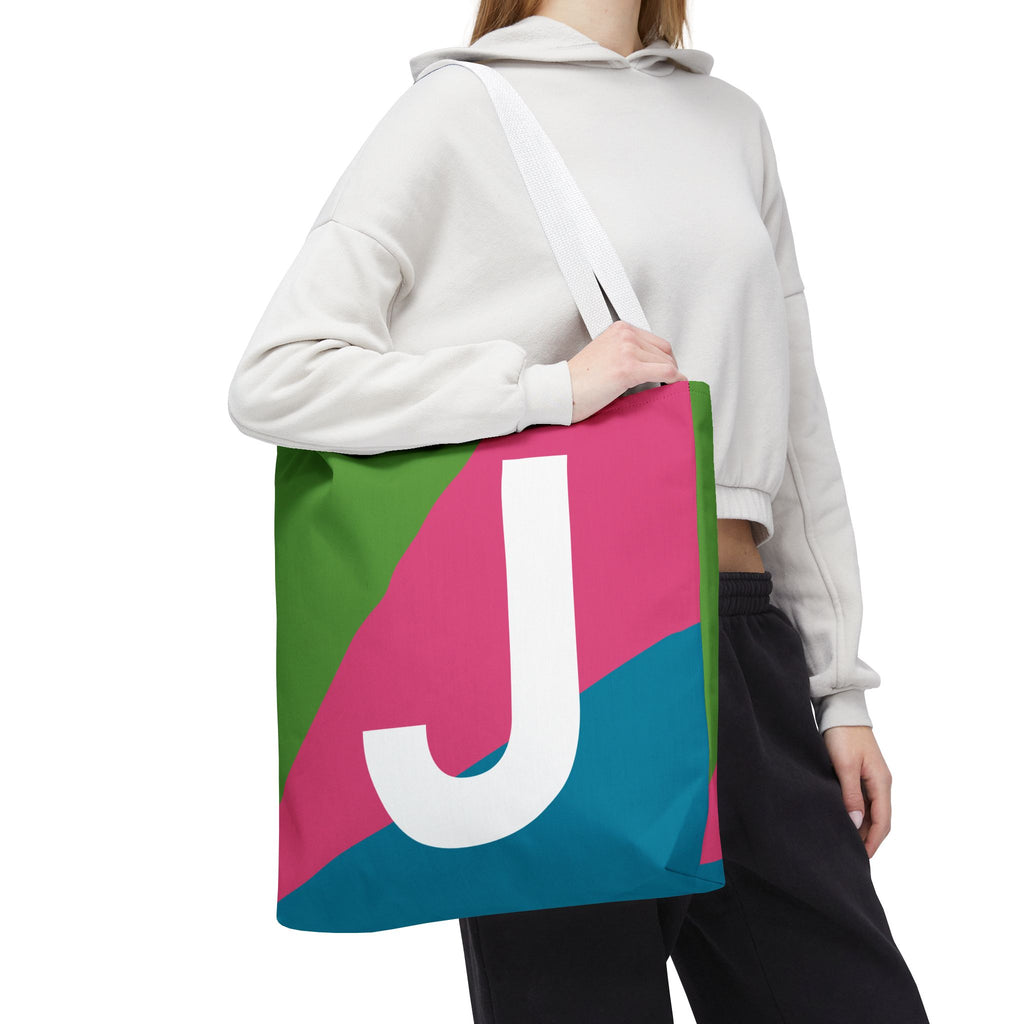 Monogram 'J' Colorblock Tote Bag — Personalized Initial J Shoulder Tote
