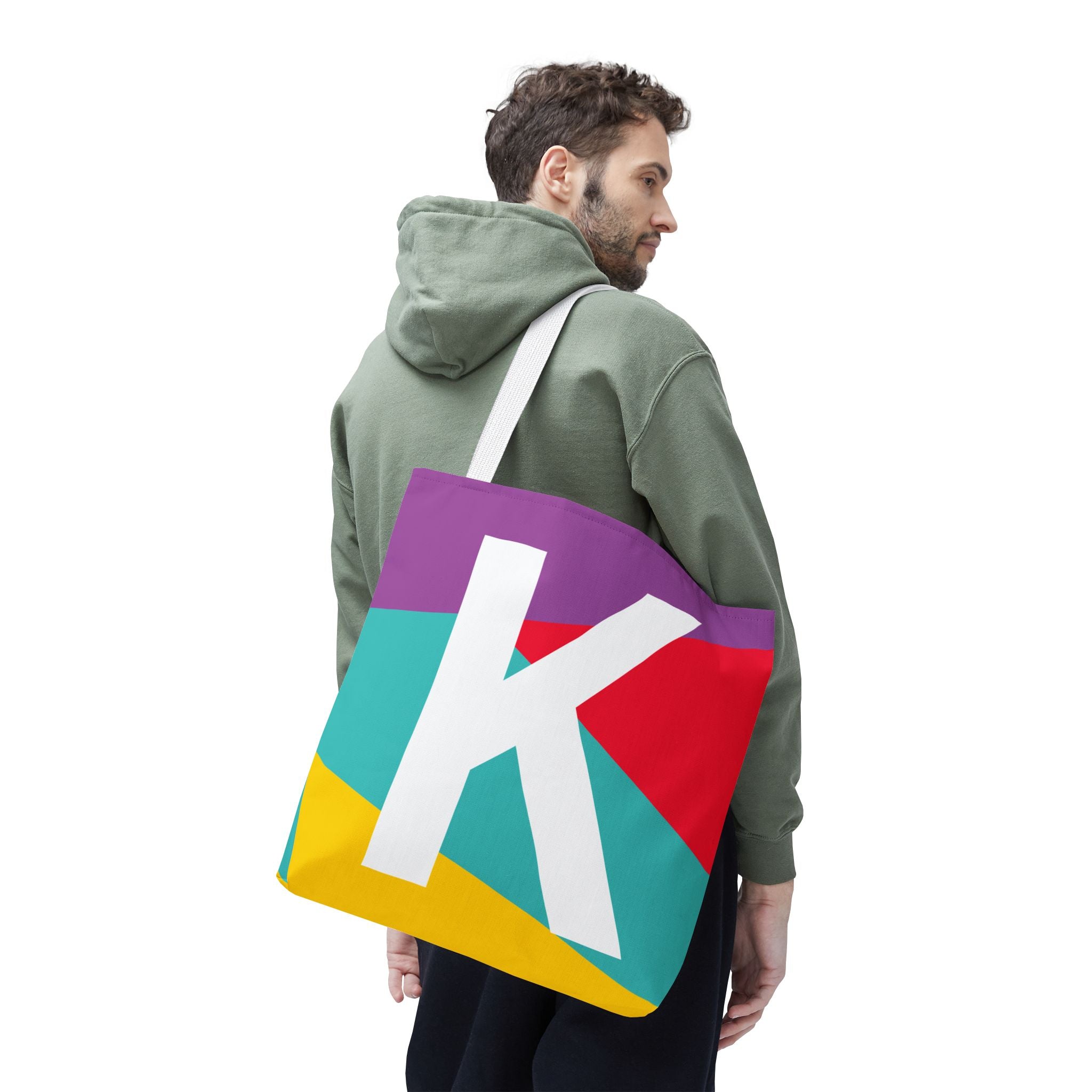 Monogram 'K' Colorblock Tote Bag — Personalized Initial K Shoulder Tote