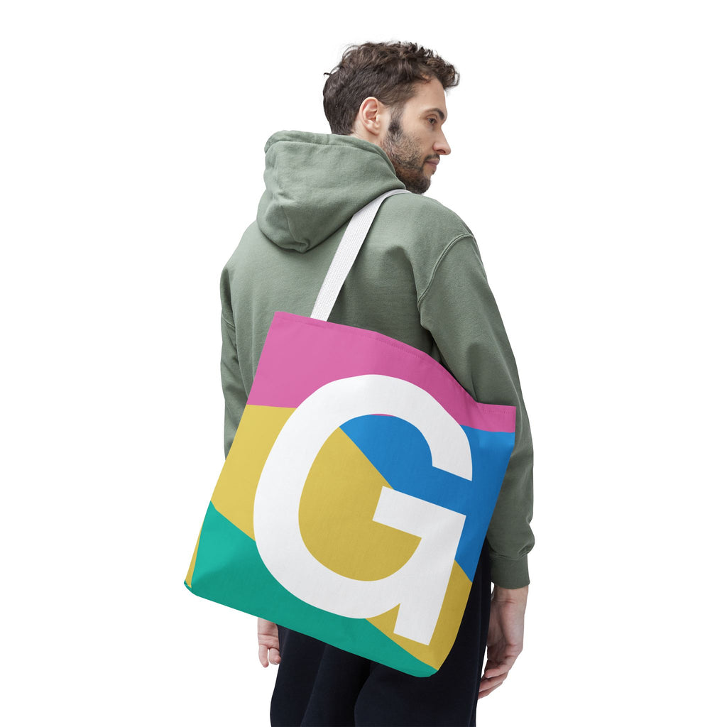 Monogram 'G' Colorblock Tote Bag — Personalized Initial G Shoulder Tote