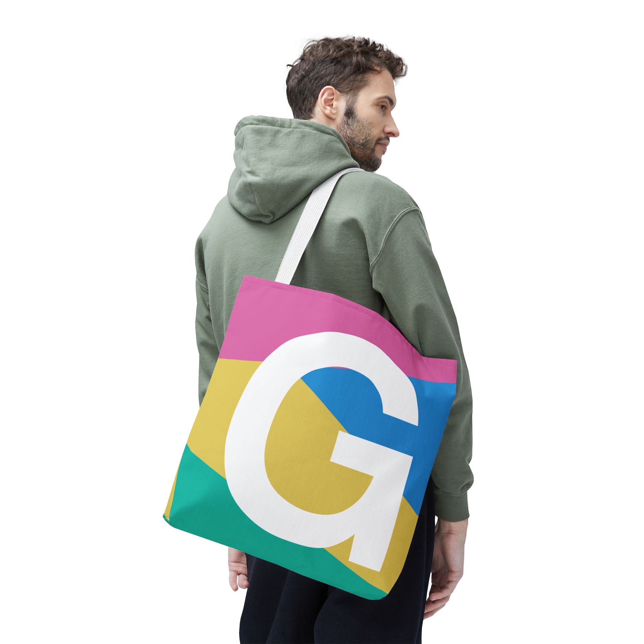 Monogram 'G' Colorblock Tote Bag — Personalized Initial G Shoulder Tote