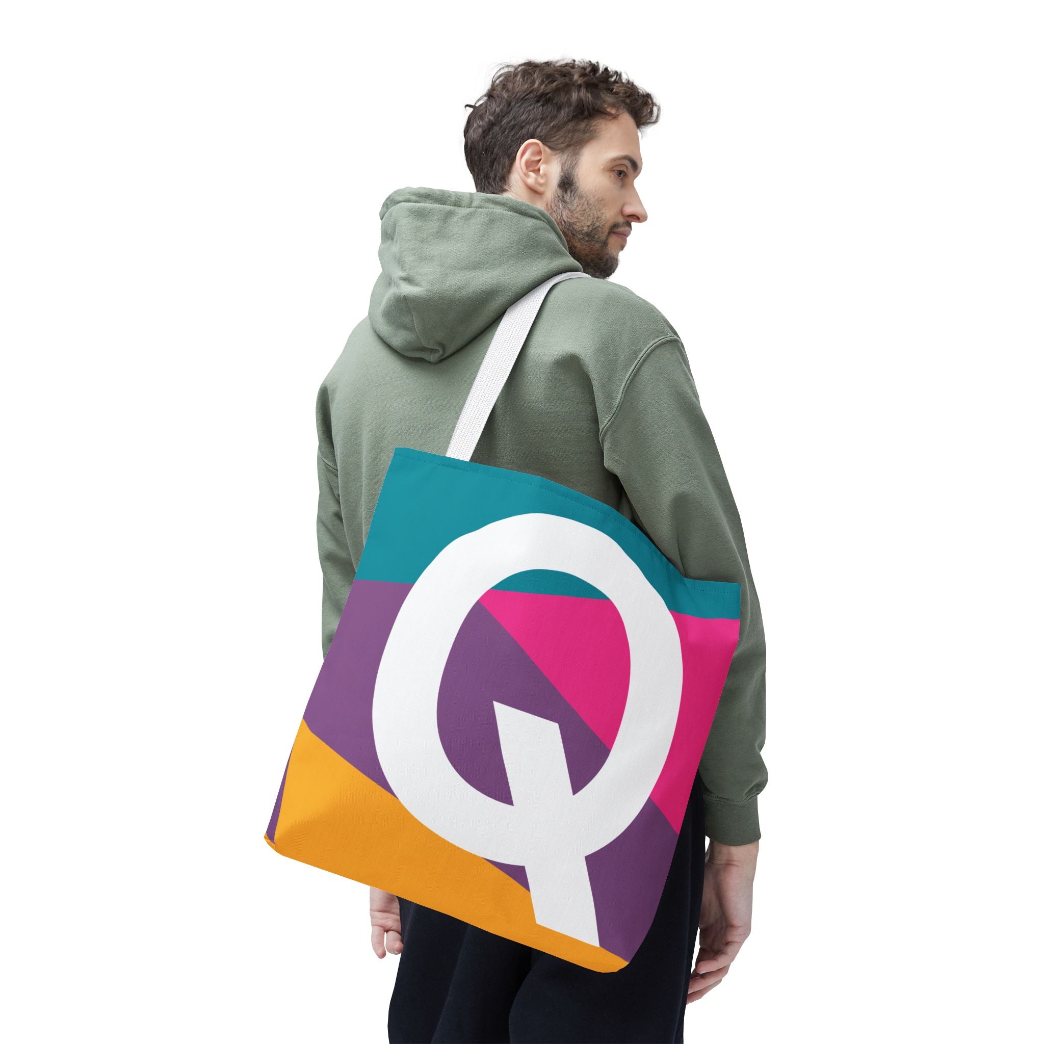 Monogram 'Q' Colorblock Tote Bag — Personalized Initial Q Shoulder Tote