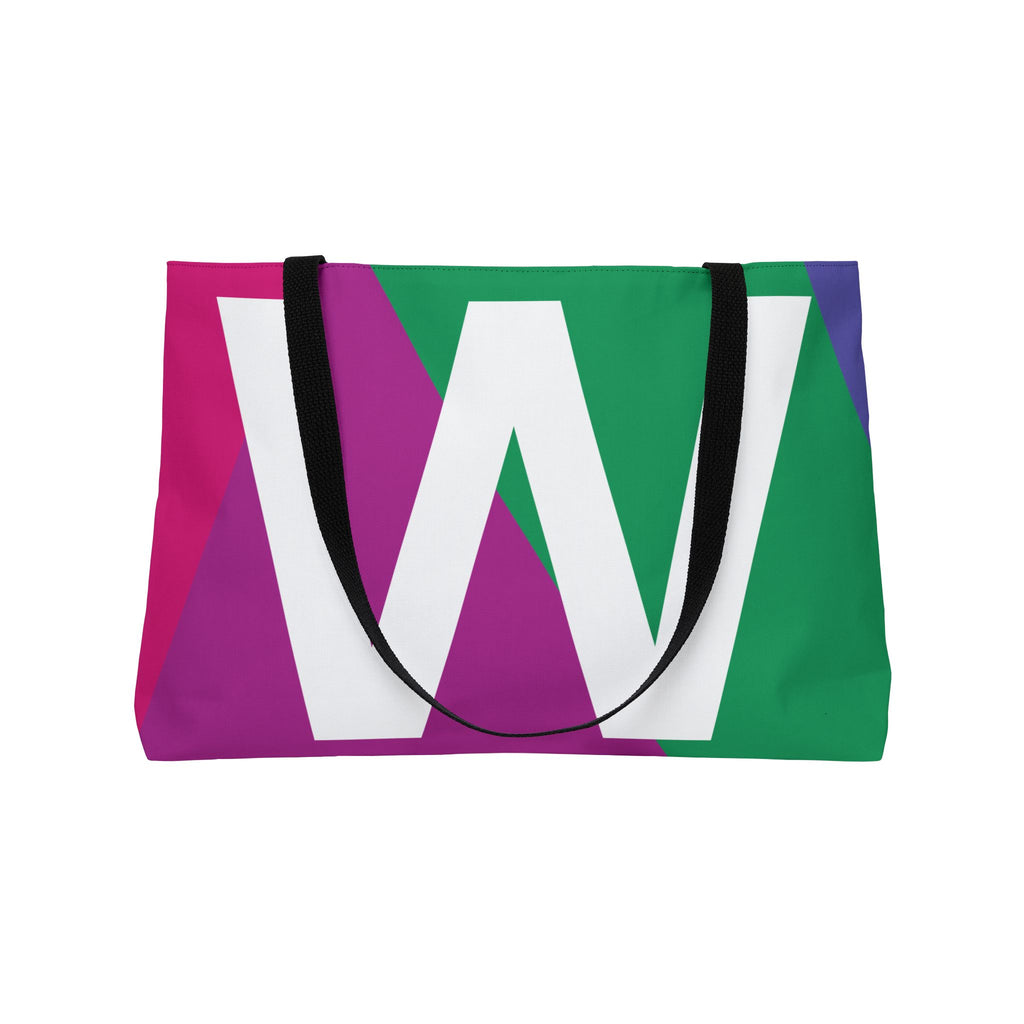 Personalized 'W' Colorblock Tote Bag — Monogram Weekender Tote