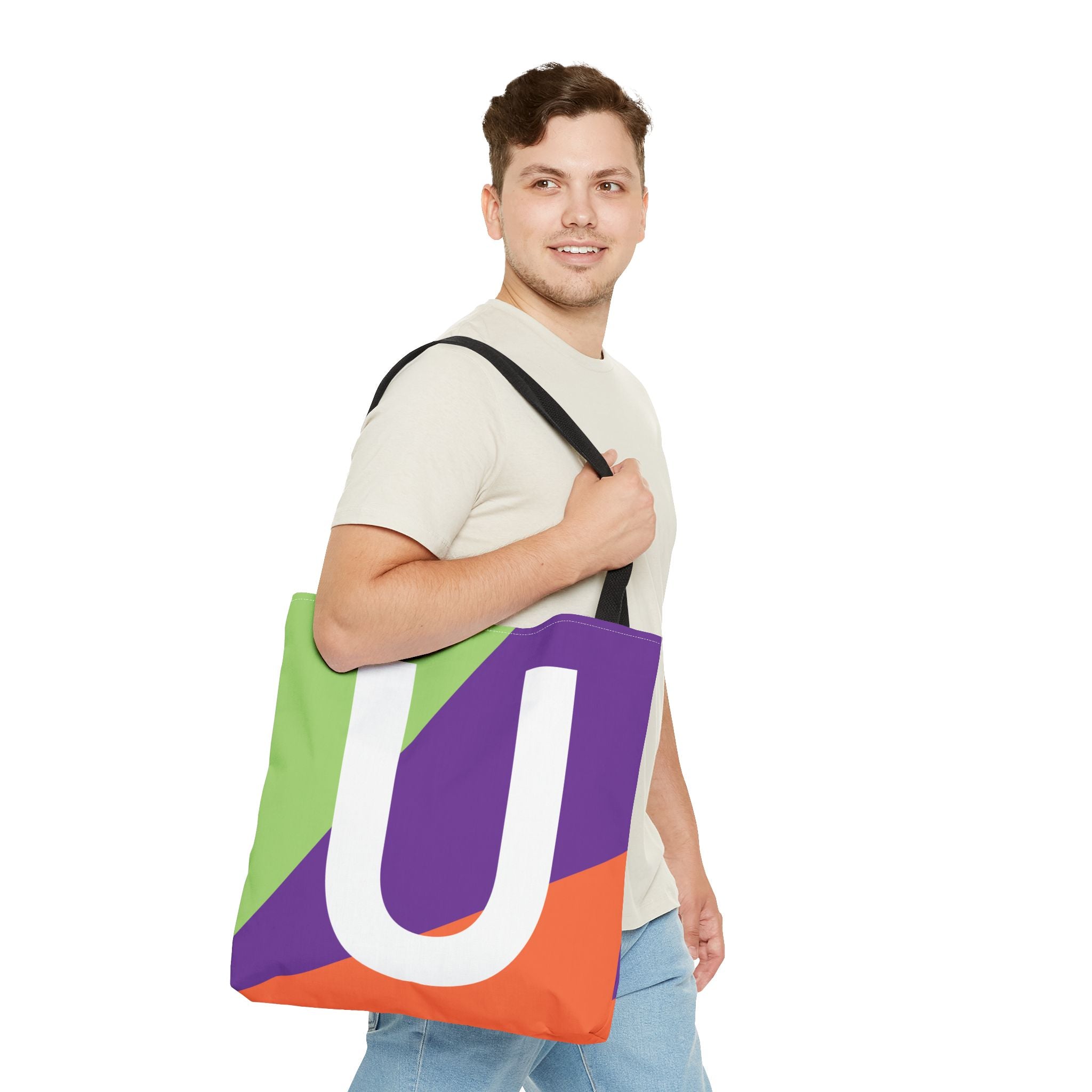 Monogram 'U' Colorblock Tote Bag — Personalized Initial U Shoulder Tote