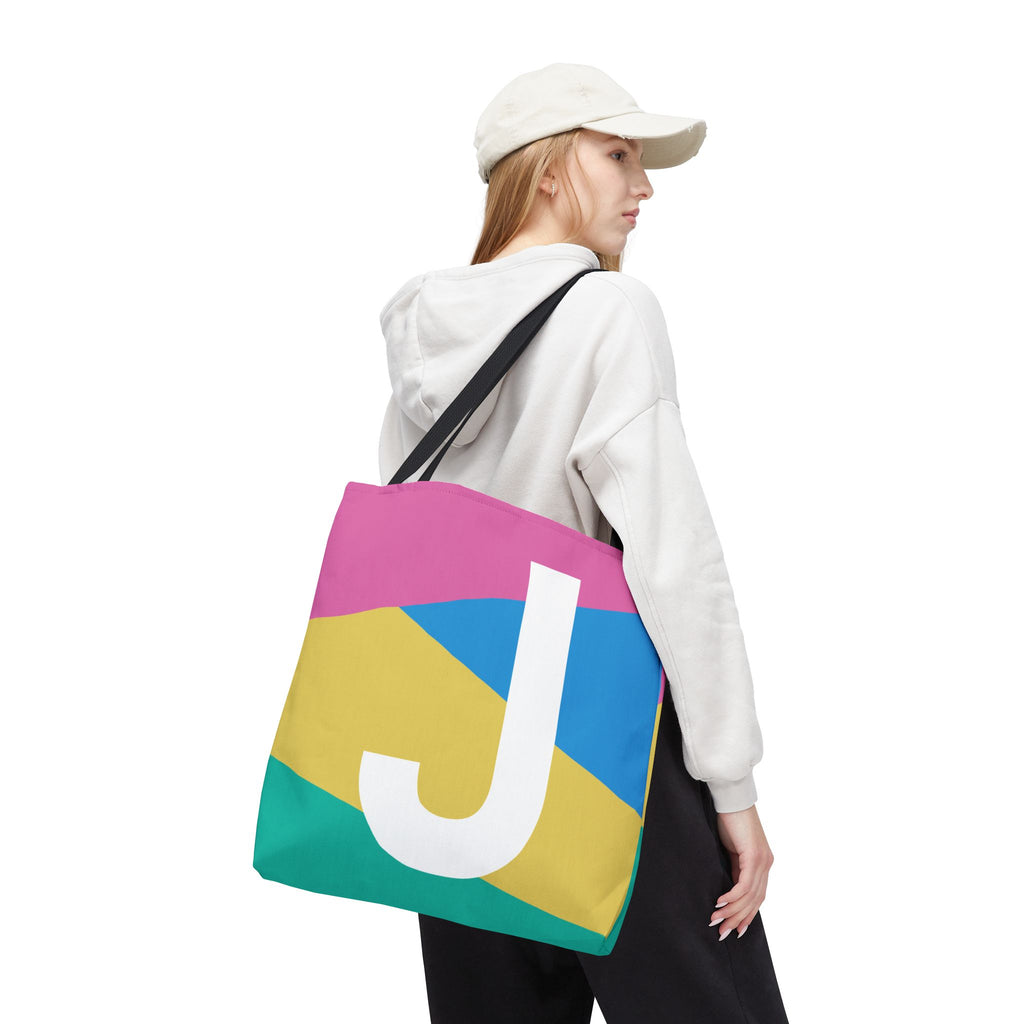 Monogram 'J' Colorblock Tote Bag — Personalized Initial J Shoulder Tote