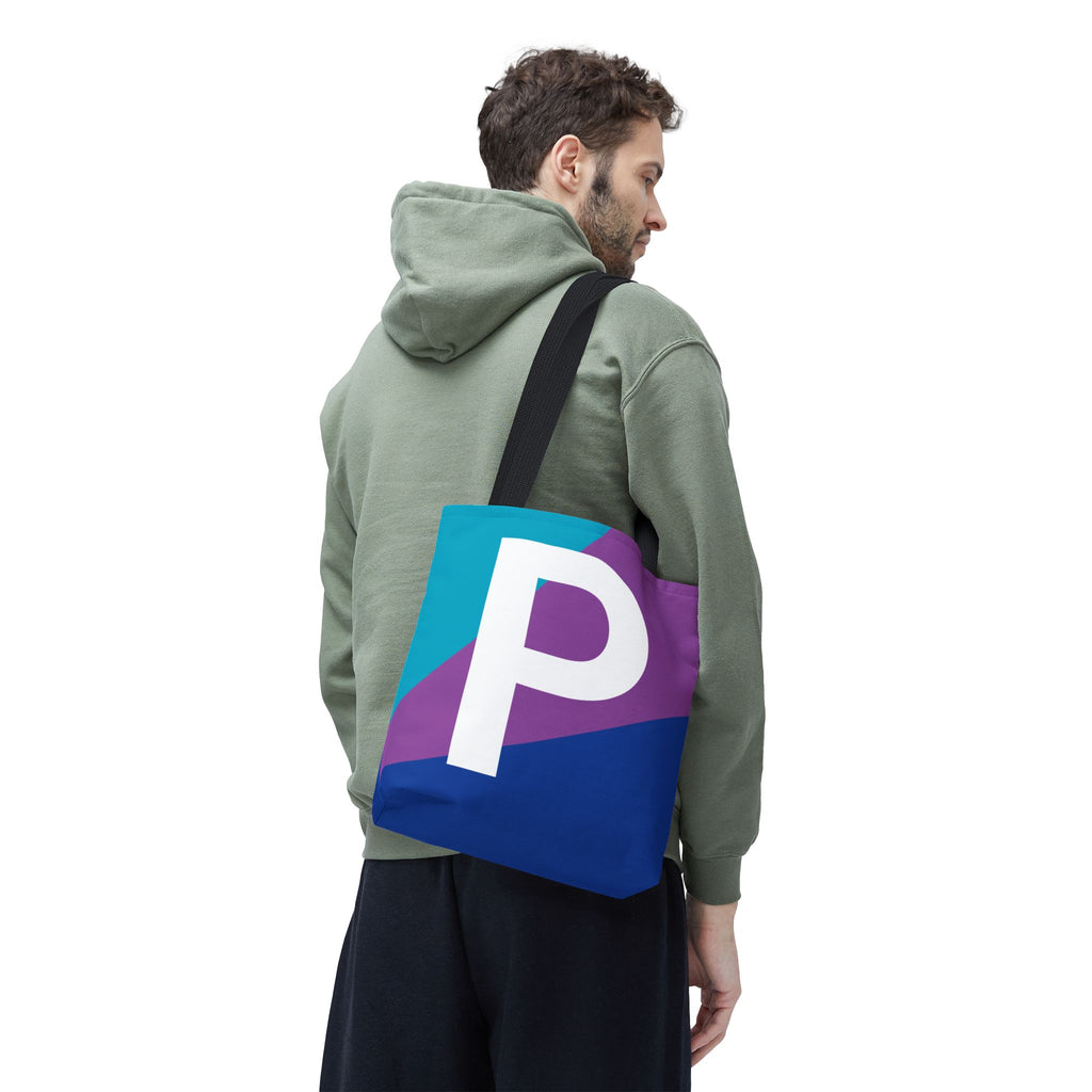 Monogram 'P' Colorblock Tote Bag — Personalized Initial P Shoulder Tote
