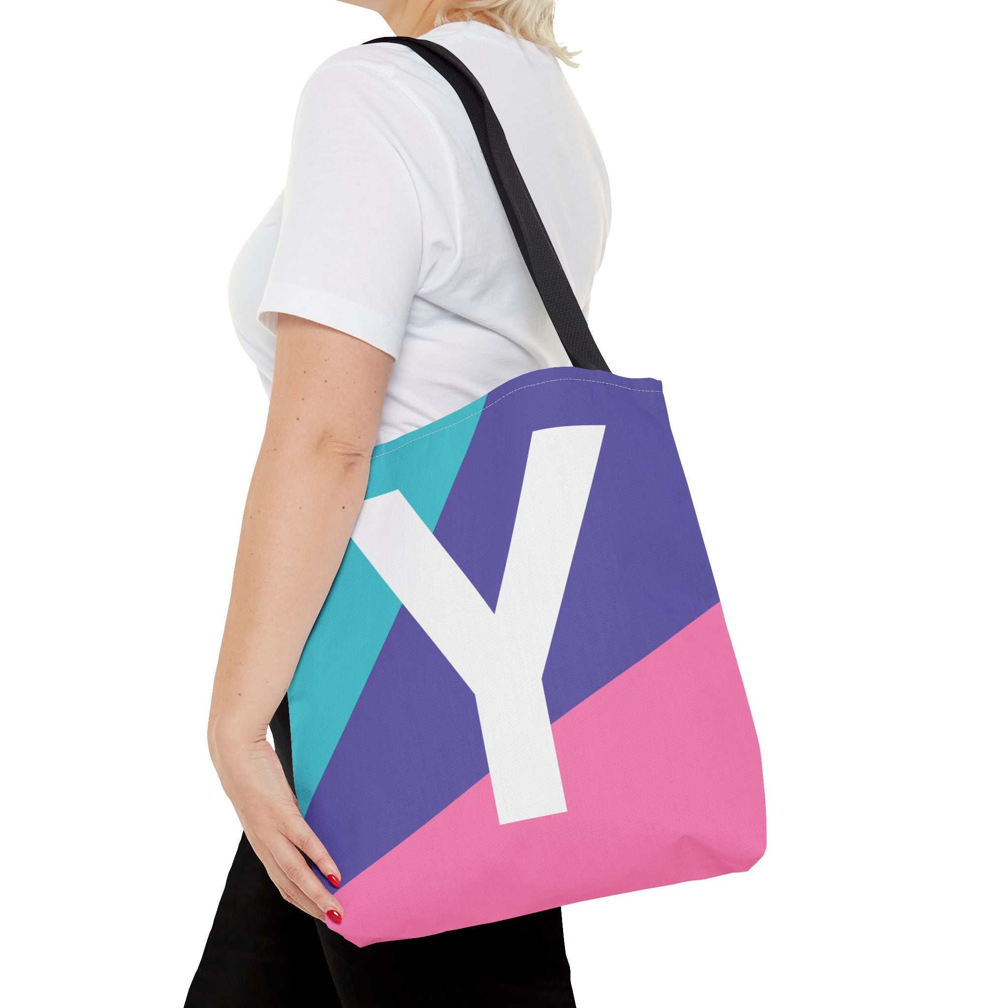 Monogram 'Y' Colorblock Tote Bag — Personalized Initial Y Shoulder Tote