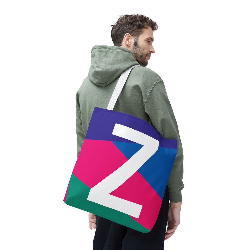 Monogram 'Z' Colorblock Tote Bag — Personalized Initial Z Shoulder Tote