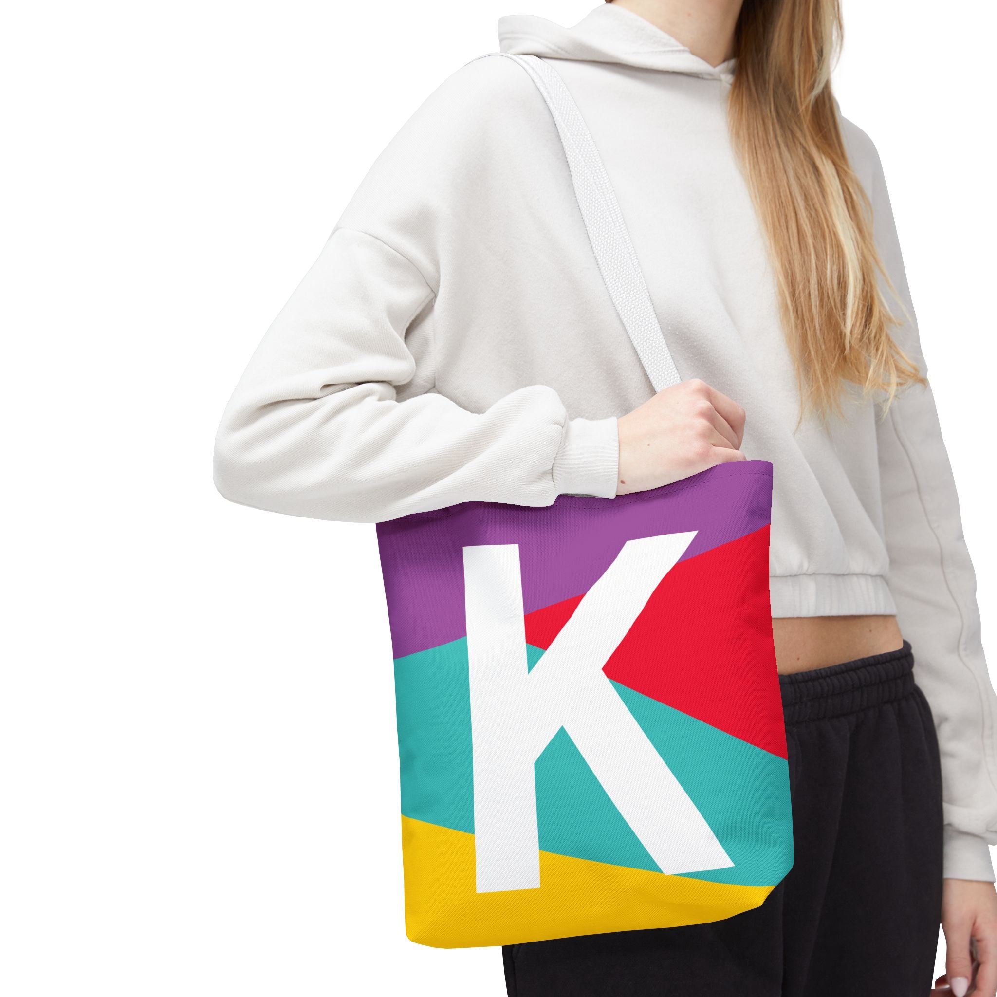 Monogram 'K' Colorblock Tote Bag — Personalized Initial K Shoulder Tote