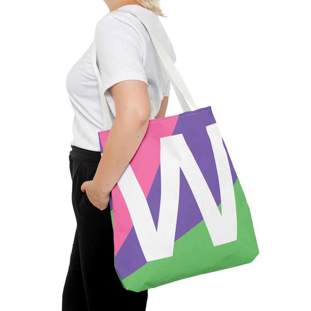 Monogram 'W' Colorblock Tote Bag — Personalized Initial W Shoulder Tote