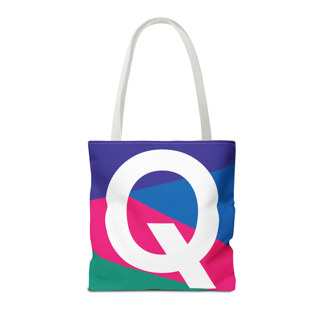 Monogram 'Q' Colorblock Tote Bag — Personalized Initial Q Shoulder Tote